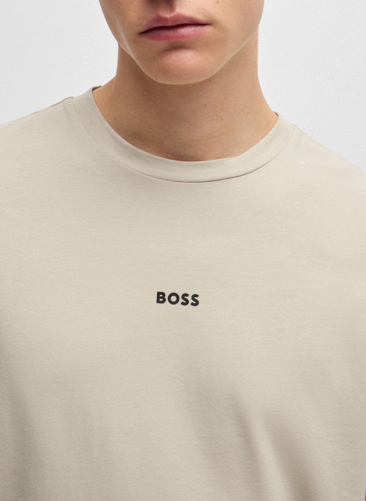 Tee-shirt col rond en coton mélangé BOSS Beige