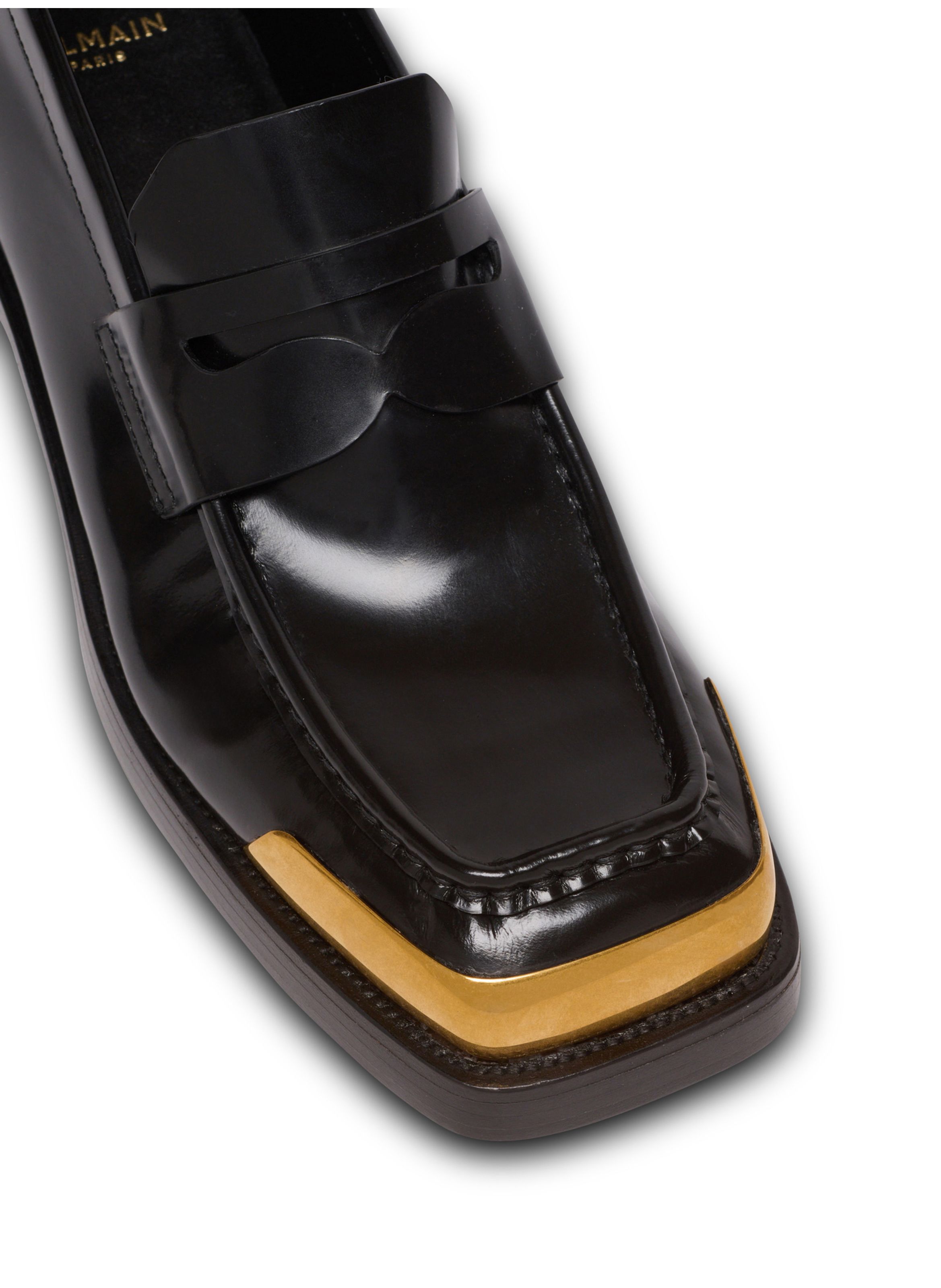 Mocassins bouts carrés en cuir glacé BALMAIN Noir