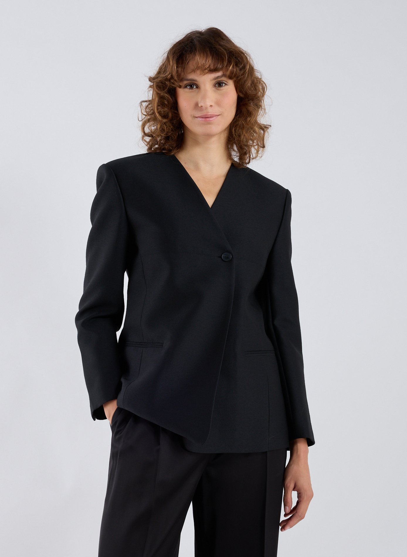 SANDBEIGE Fitted wool and silk blazer Black