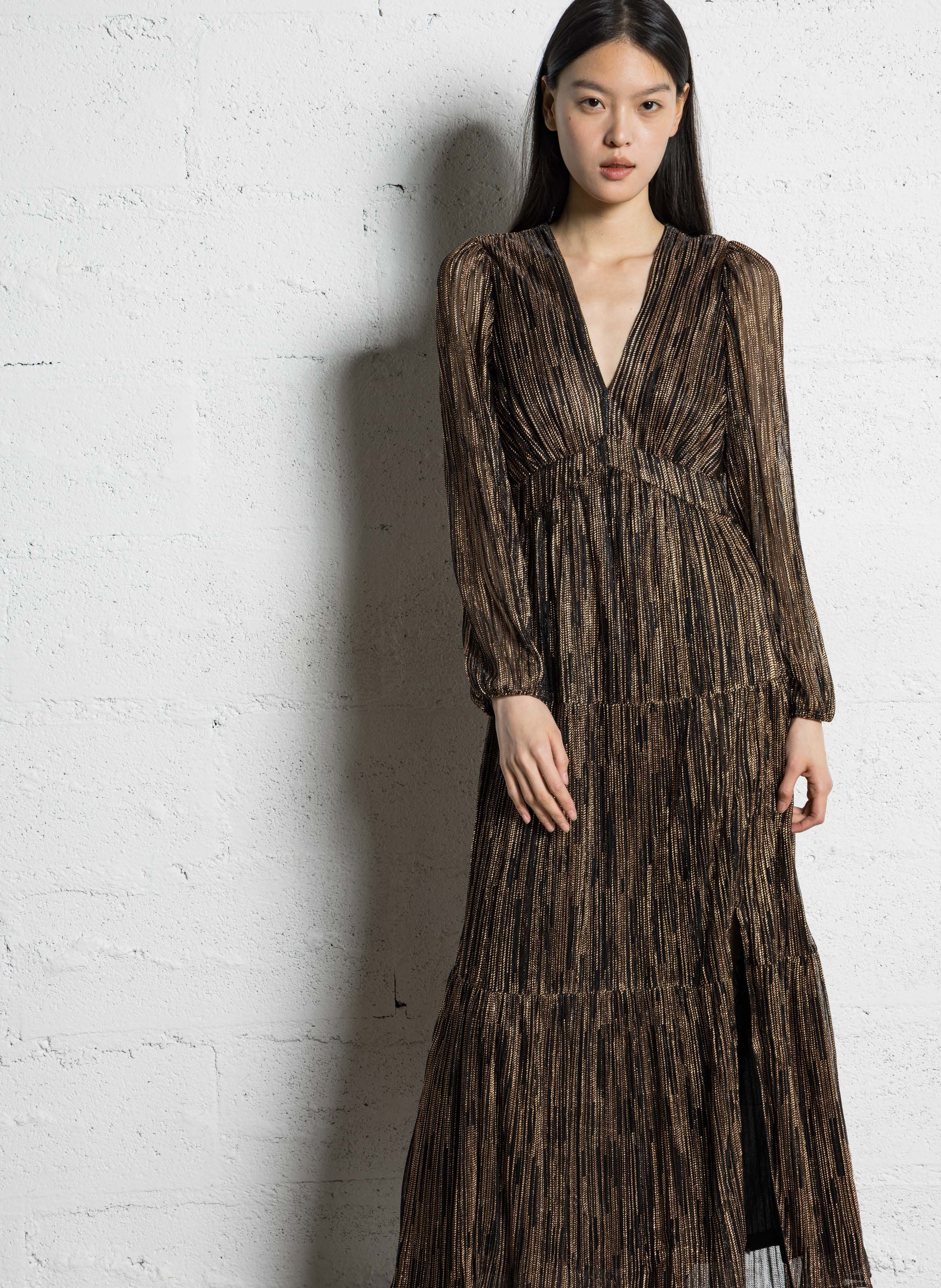 Robe longue col v pailletée reveuse MAISON 123 Marron