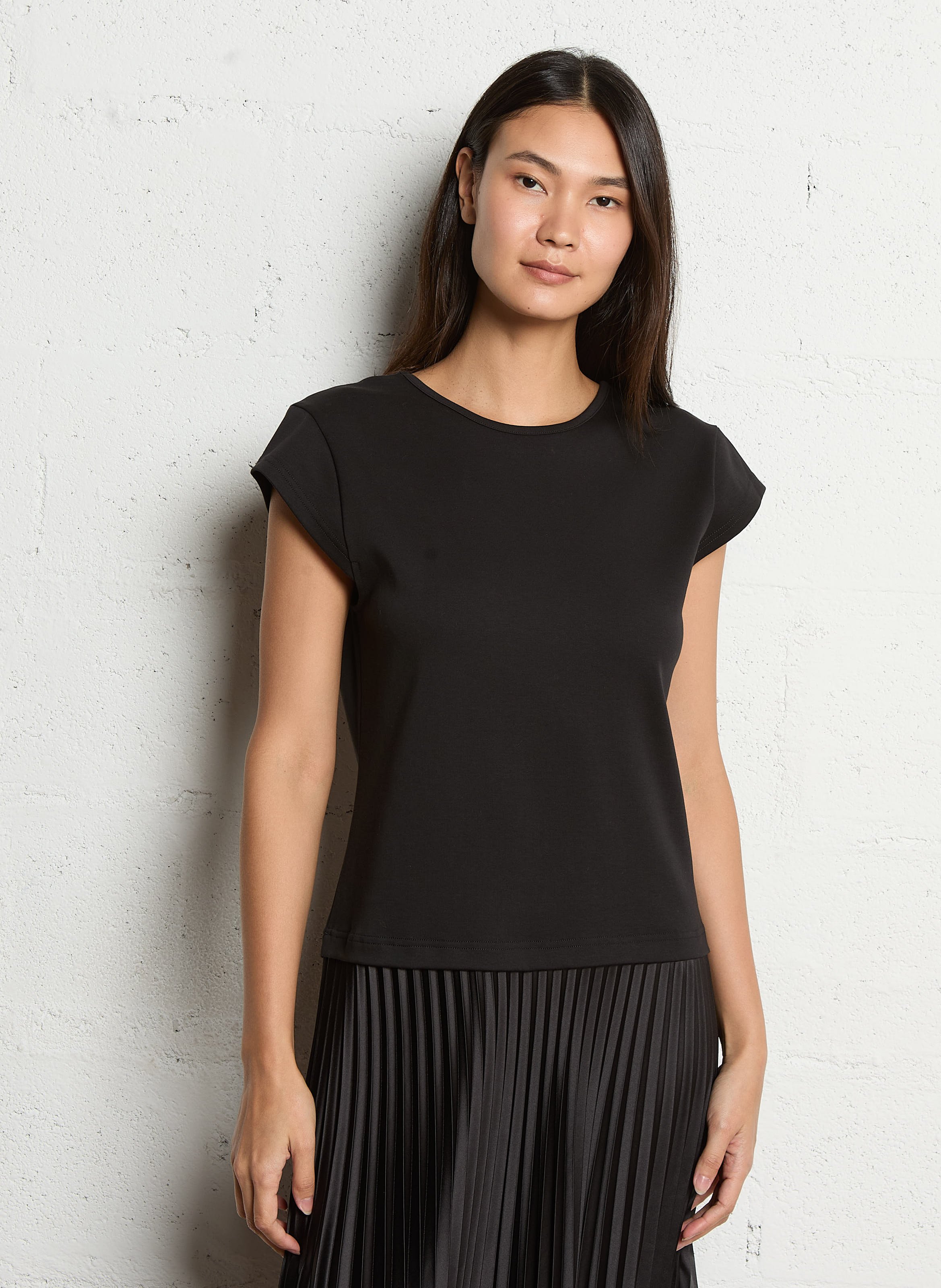 Robe bi-matière devant dos plissée IKKS Noir