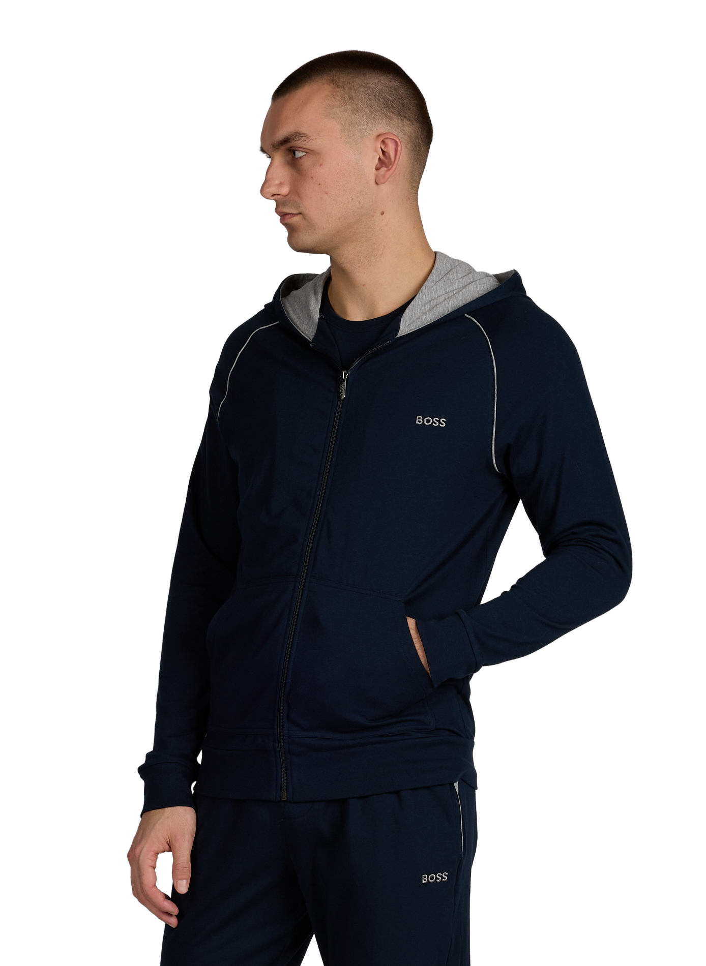 Sweat zippé à capuche en coton mélangé BOSS Bleu