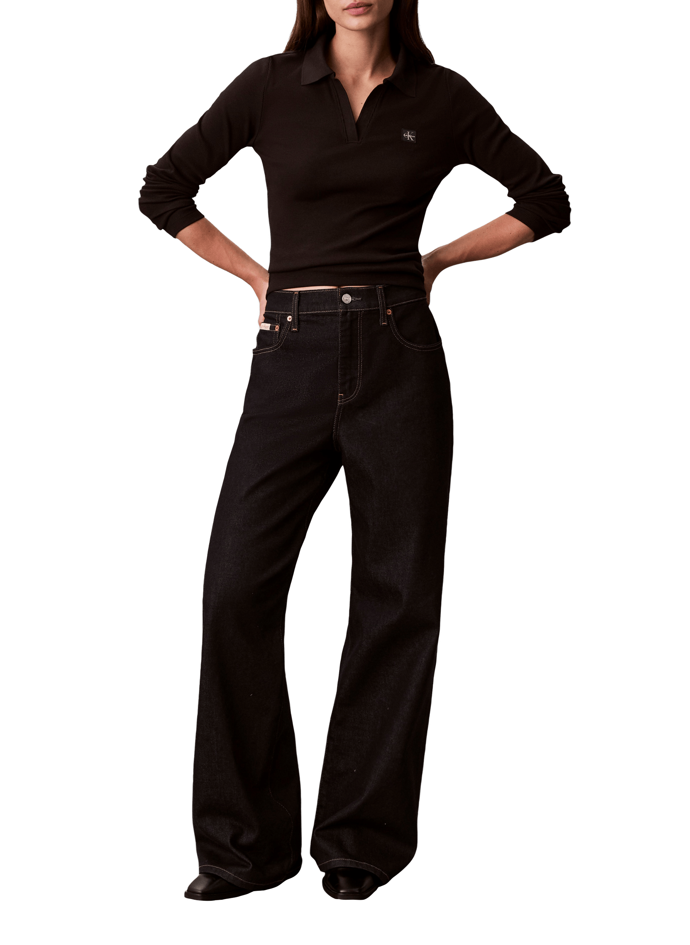 Ribbed polo-neck top in blended cotton CALVIN KLEIN Black