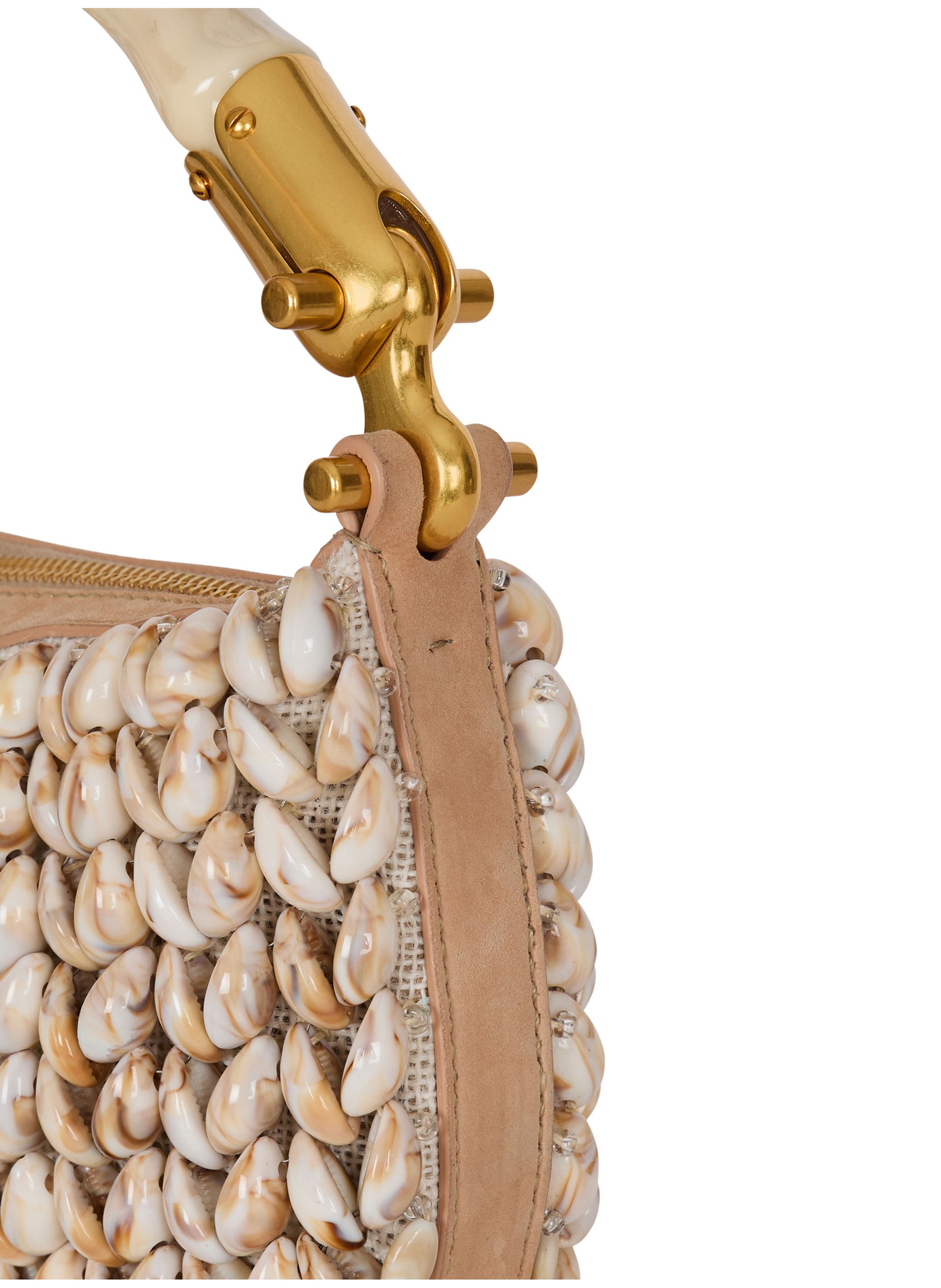 Sac ebene mini en cuir suédé et coquillages BALMAIN Beige