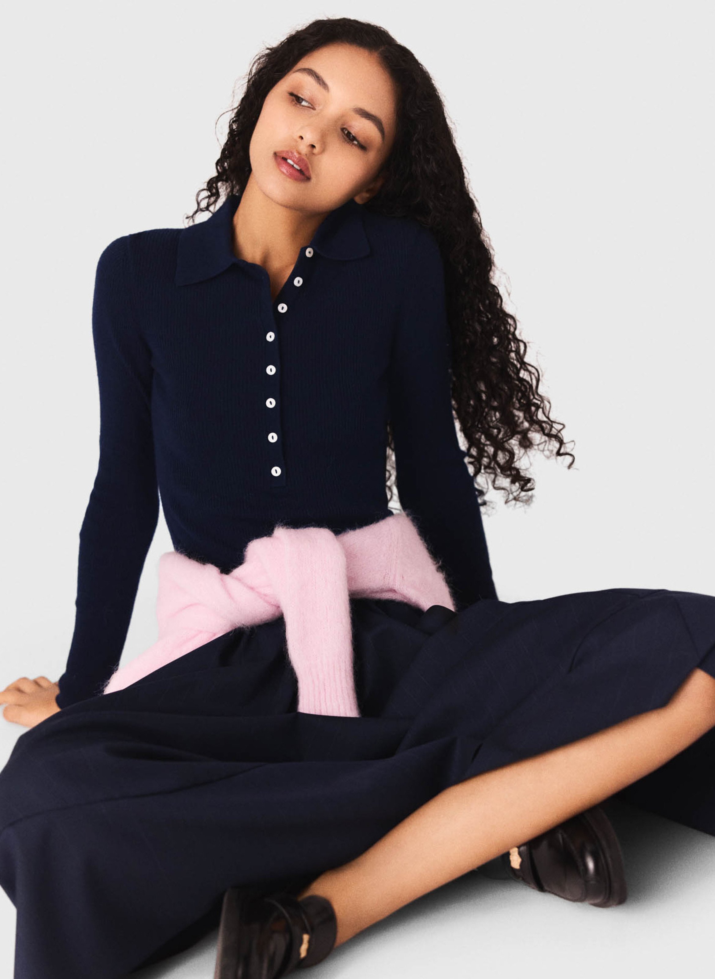 Polo ajusté en laine mélangée MAJE Bleu