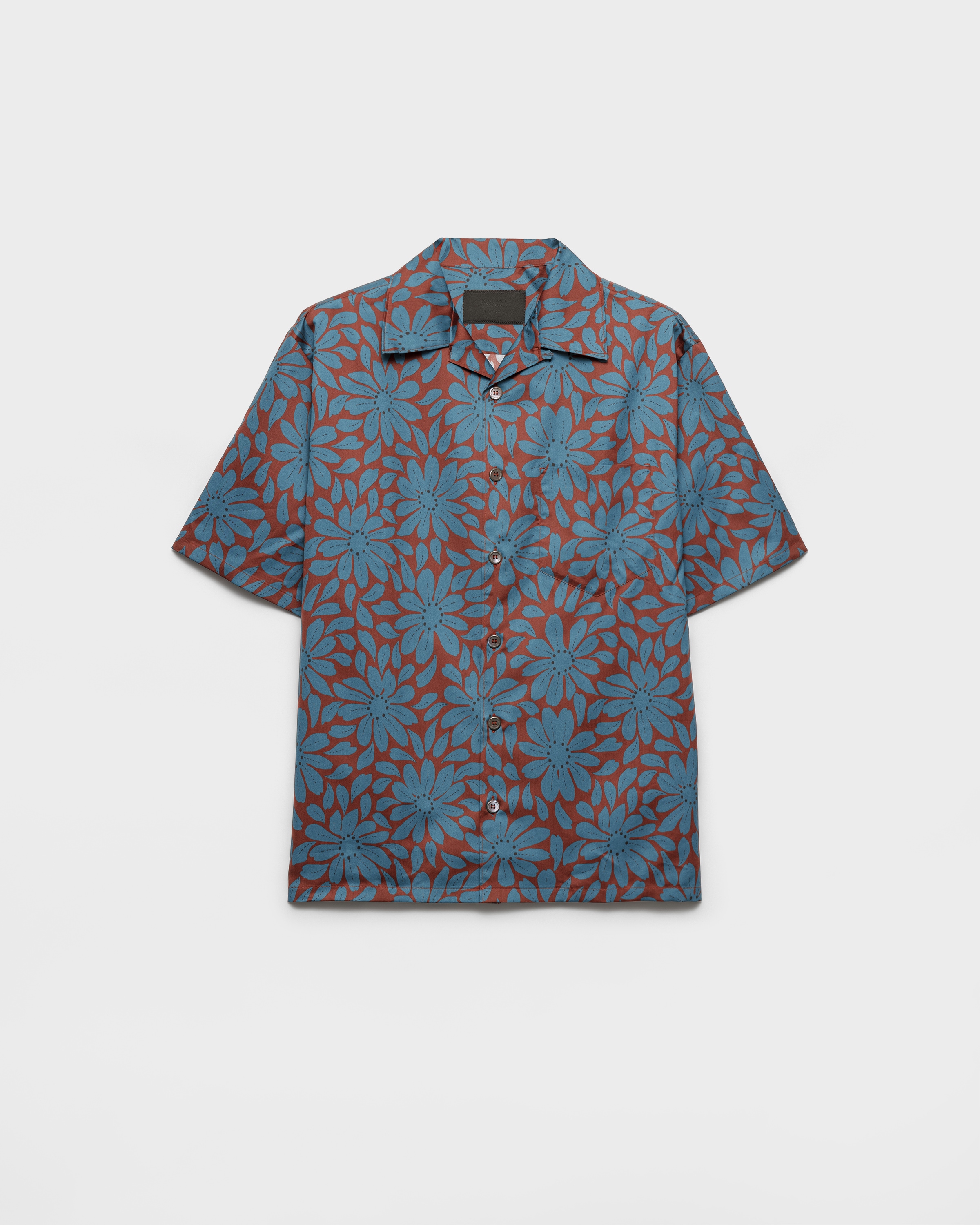 Chemise à manches courtes en mélange de coton PRADA Rouge