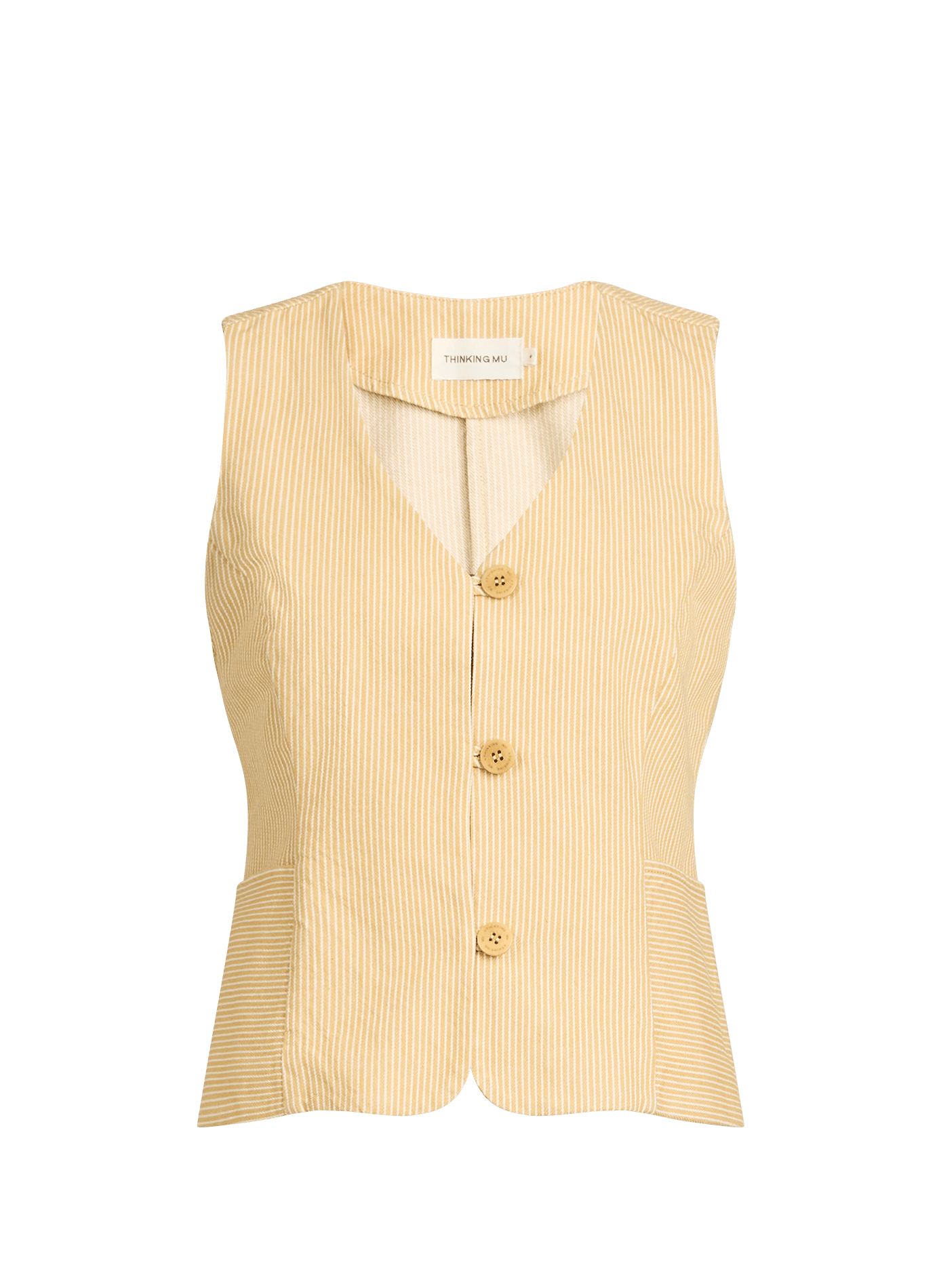 Gilet tailleur cintré à rayures THINKING MU Beige