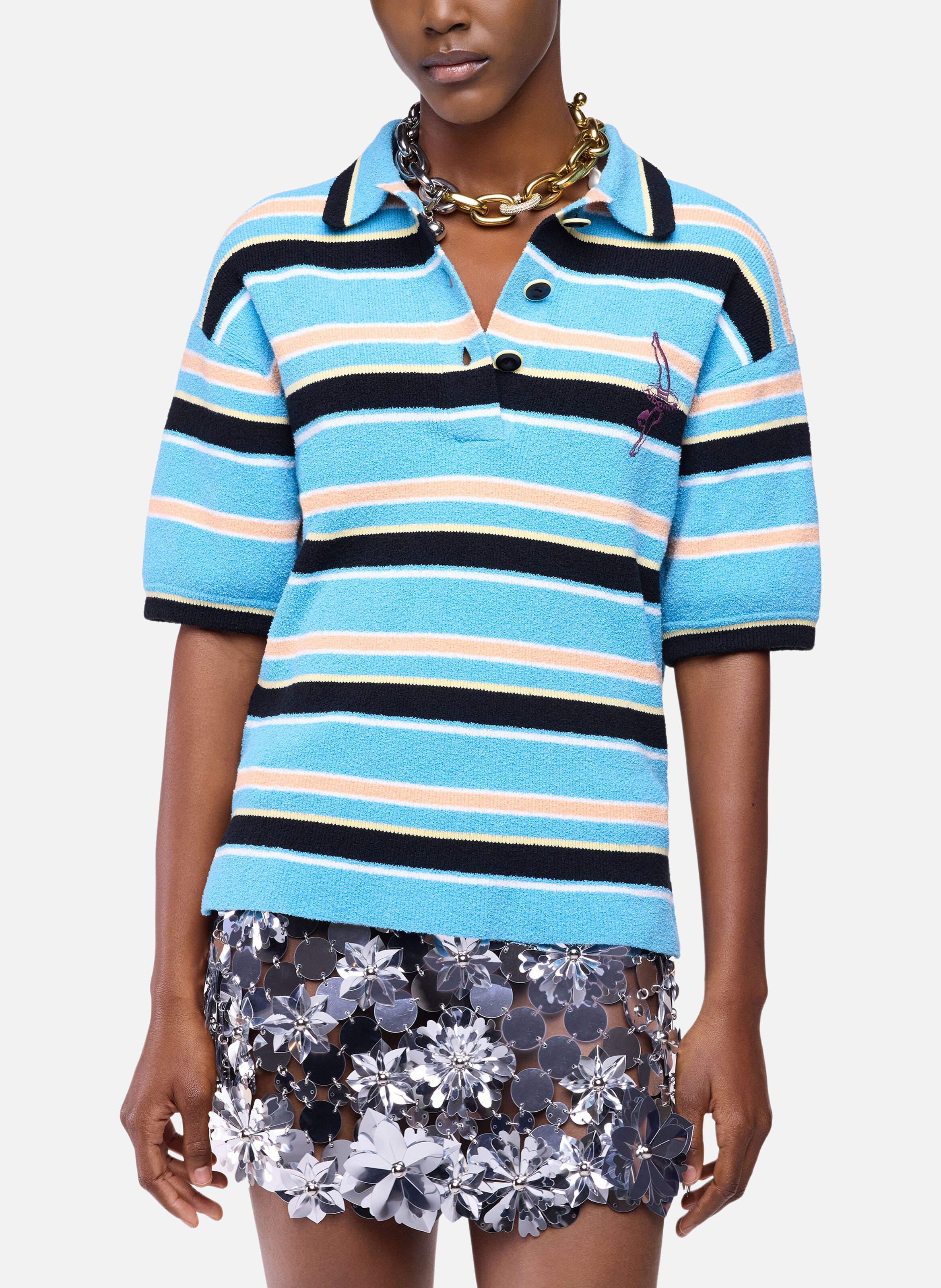 Polo en maille éponge rayée RABANNE Bleu