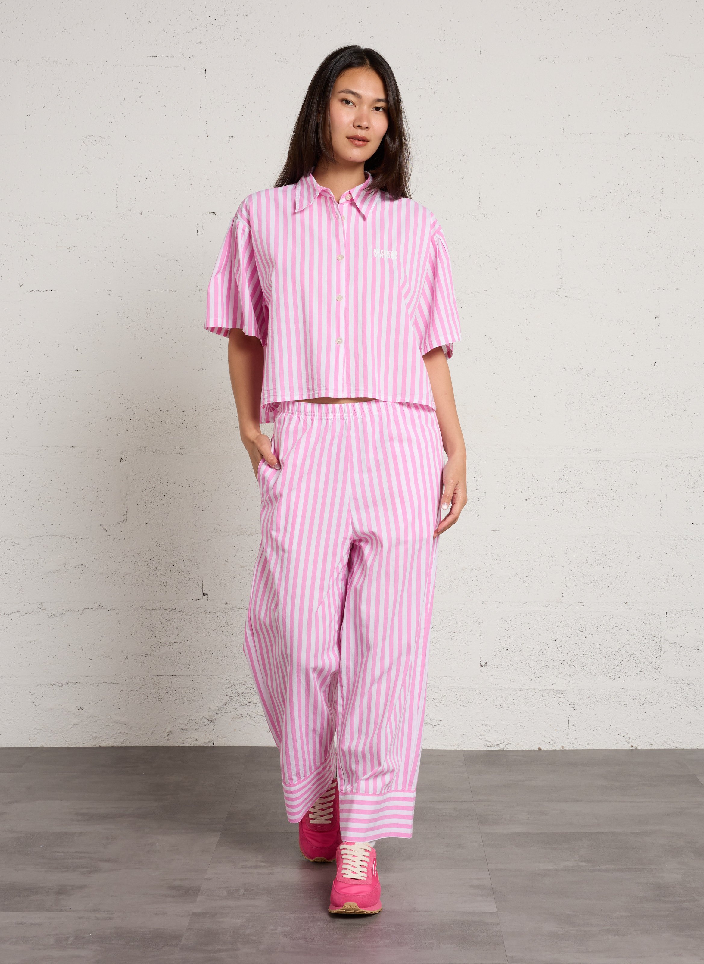 Chemise manches courtes rayée vextown AMERICAN VINTAGE Rose
