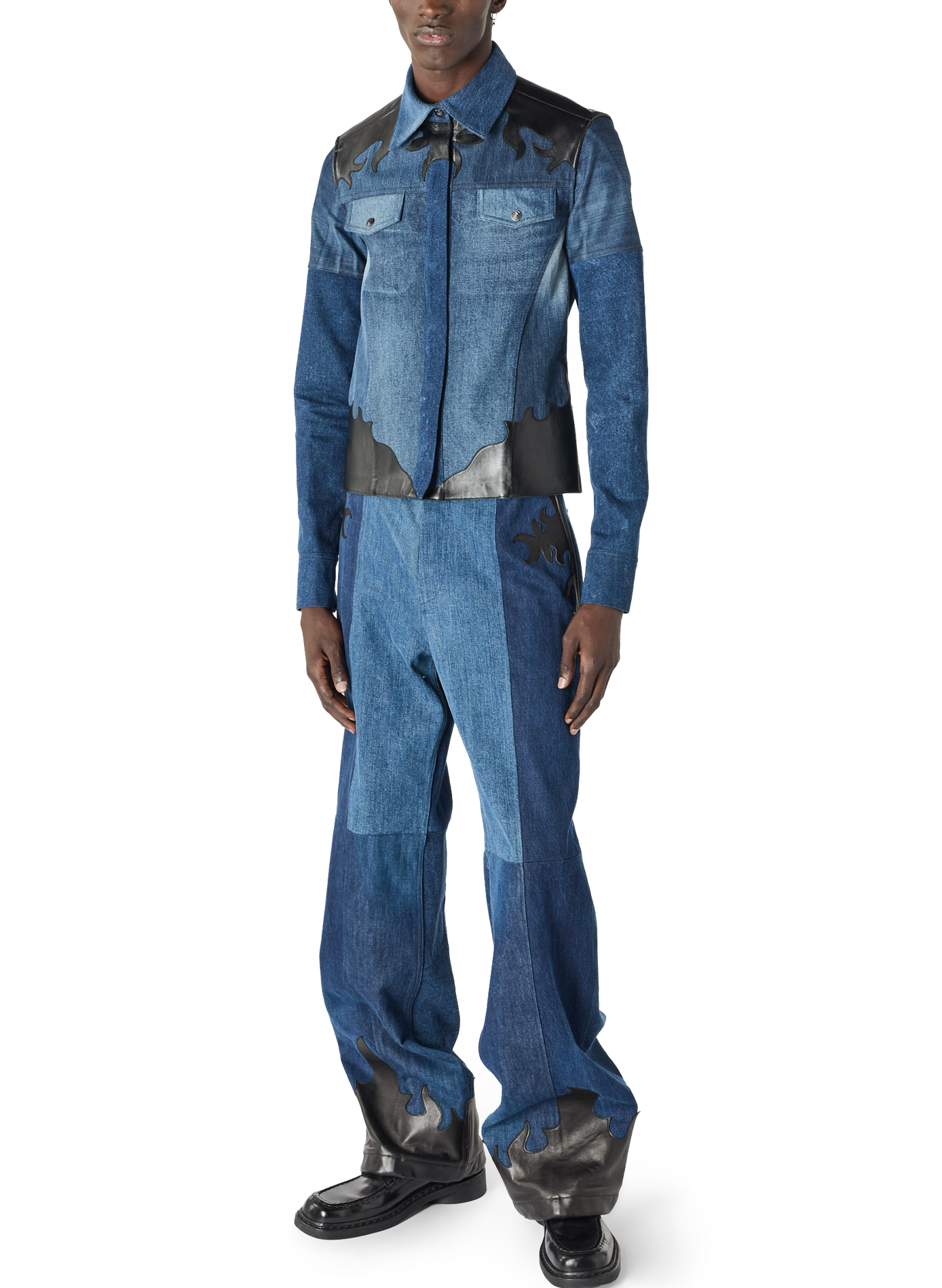 Upcycled denimjas met leren patches unisex MARINE SERRE Blauw
