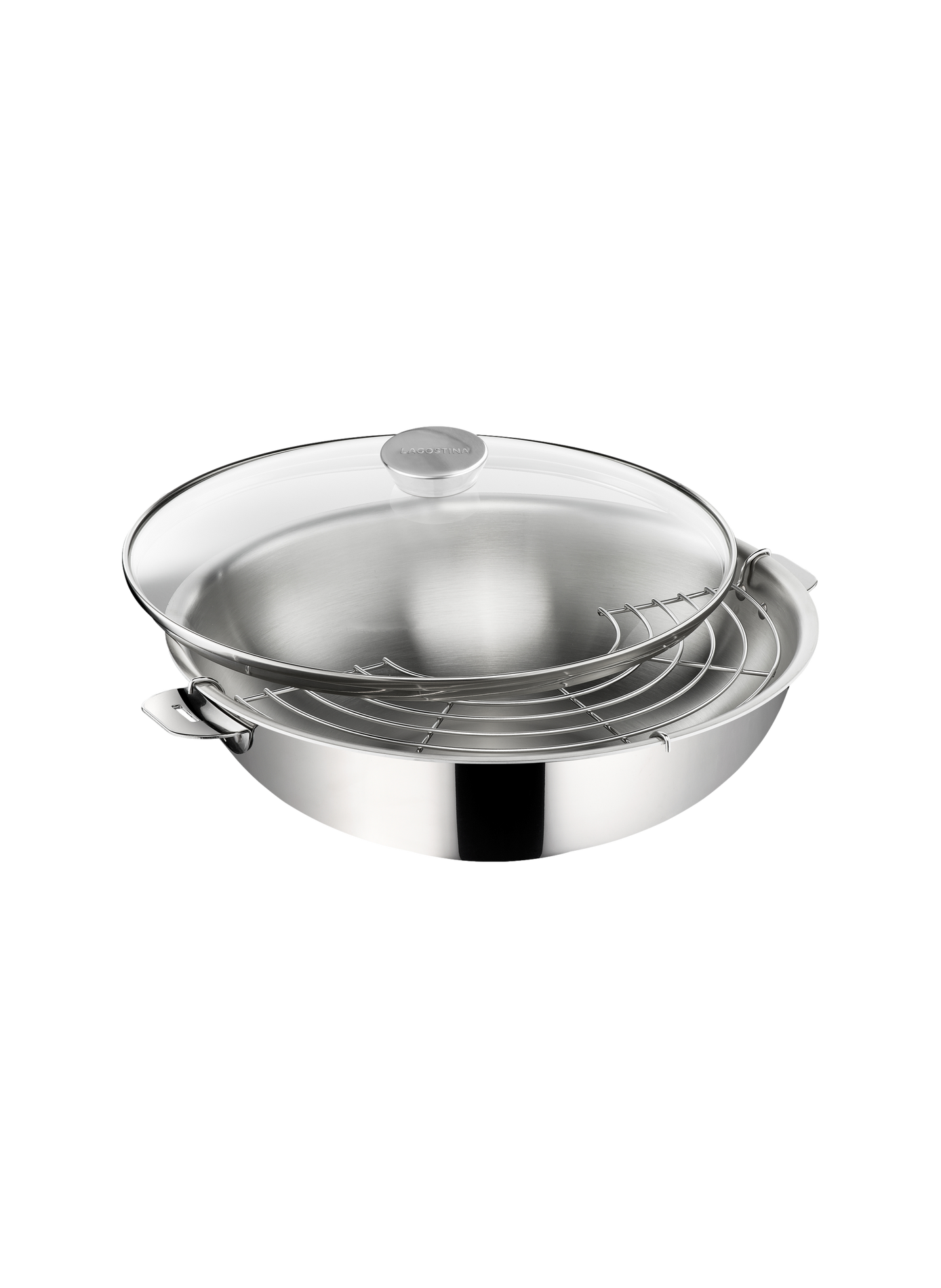 Platzsparender Wok mit Grill und Deckel aus Edelstahl LAGOSTINA Silber