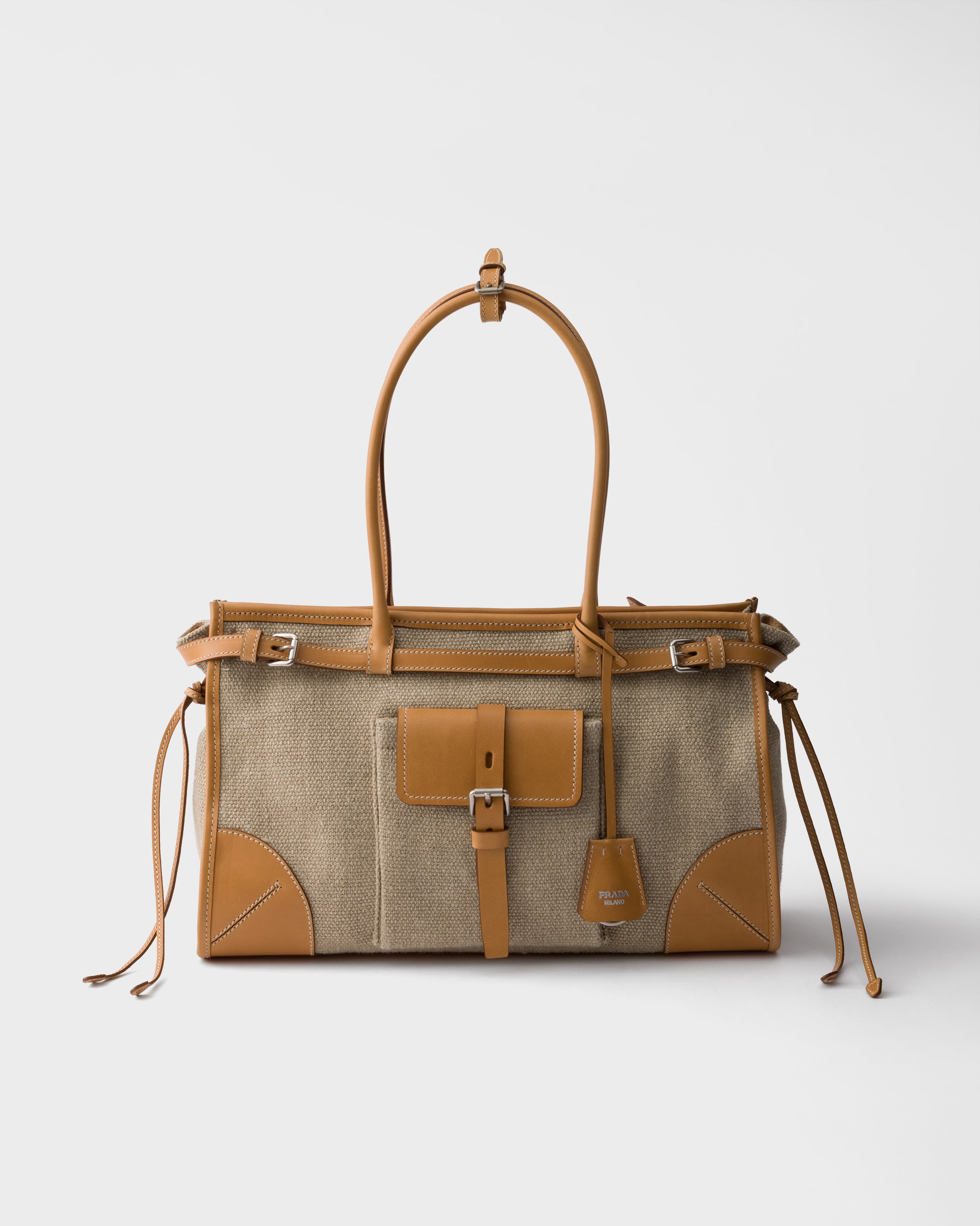 Cabas prada bonnie en lin et cuir PRADA Beige