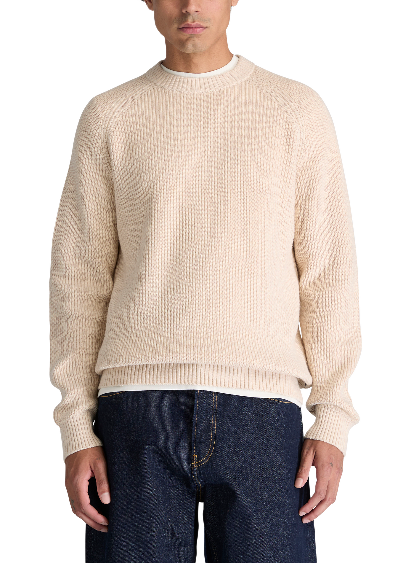 Straight fit cotton blend sweater | Beige TIMBERLAND Men