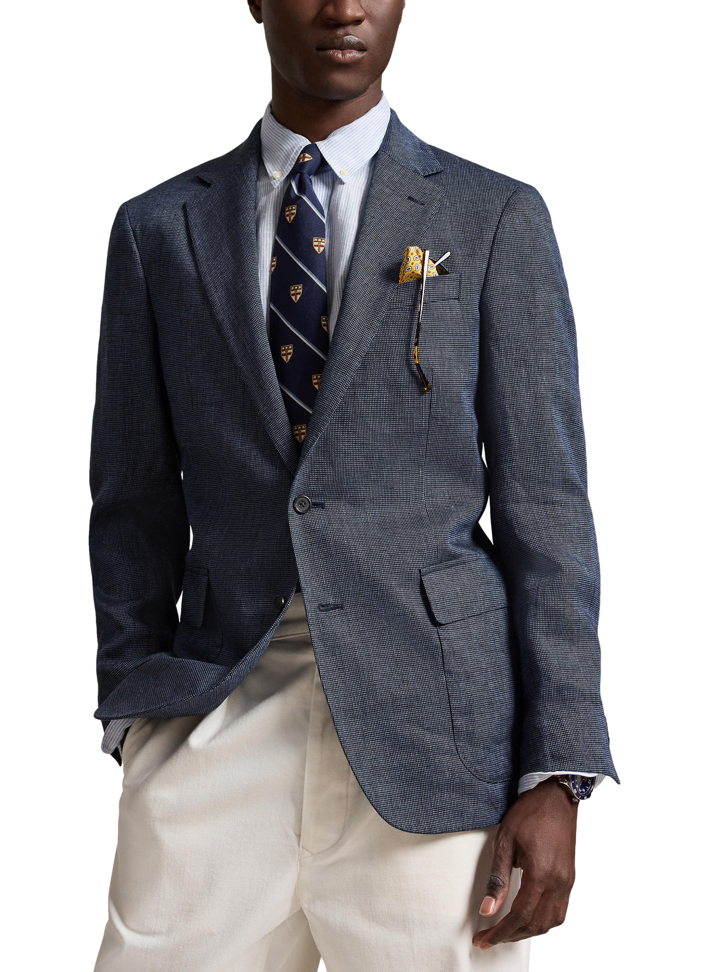 Blazer cintré en lin mélangé POLO RALPH LAUREN Bleu