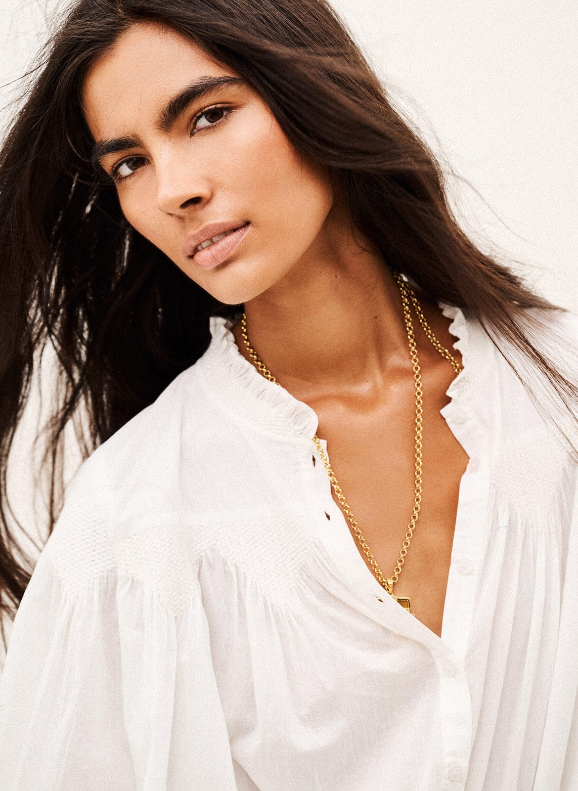 Chemise ample à broderie en coton tonia BA&SH Beige