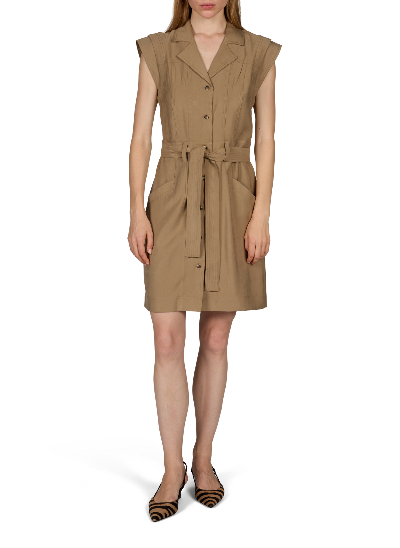 Kurzes Kleid mit Reverskragen ROUGE EDIT Beige