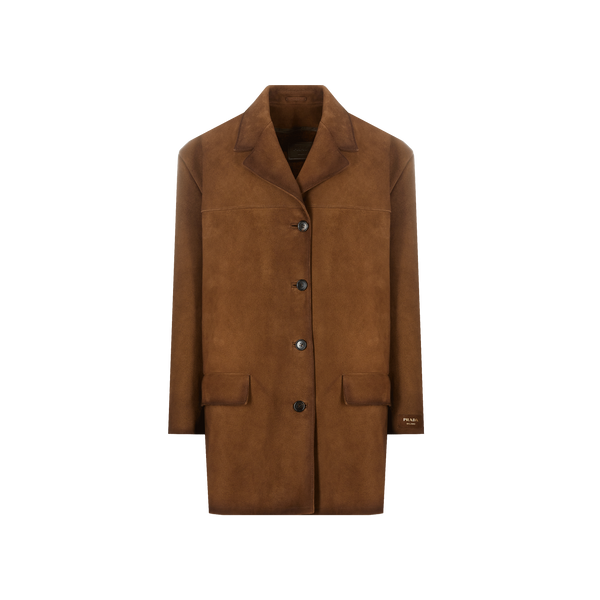 Prada Lambskin Leather Coat In Brown