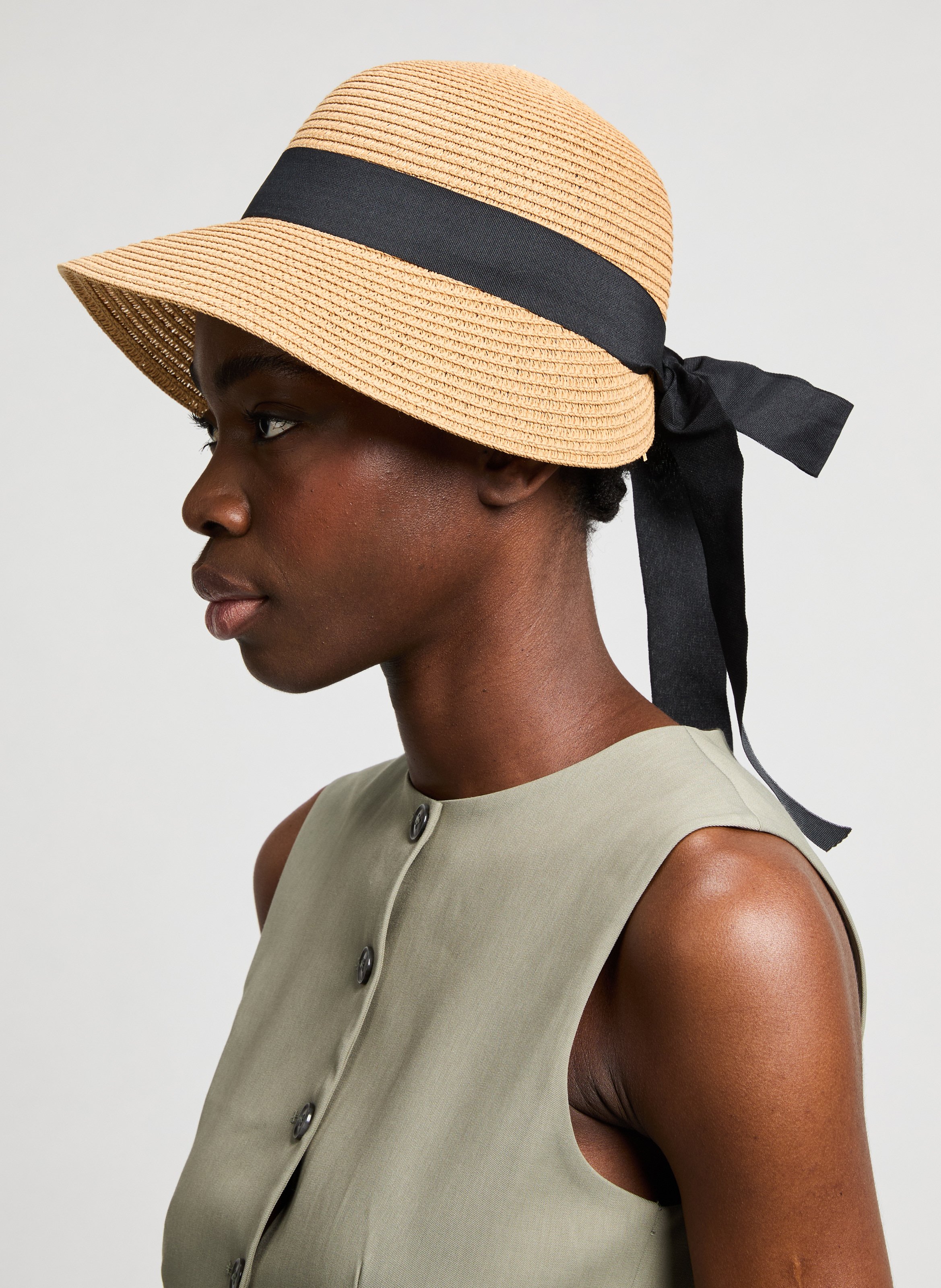 Chapeau en paille à neoud AU PRINTEMPS PARIS Beige