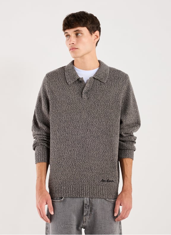 Pull polo en maille de coton Noir by LES DEUX LES DEUX Pull polo en maille de coton Noir