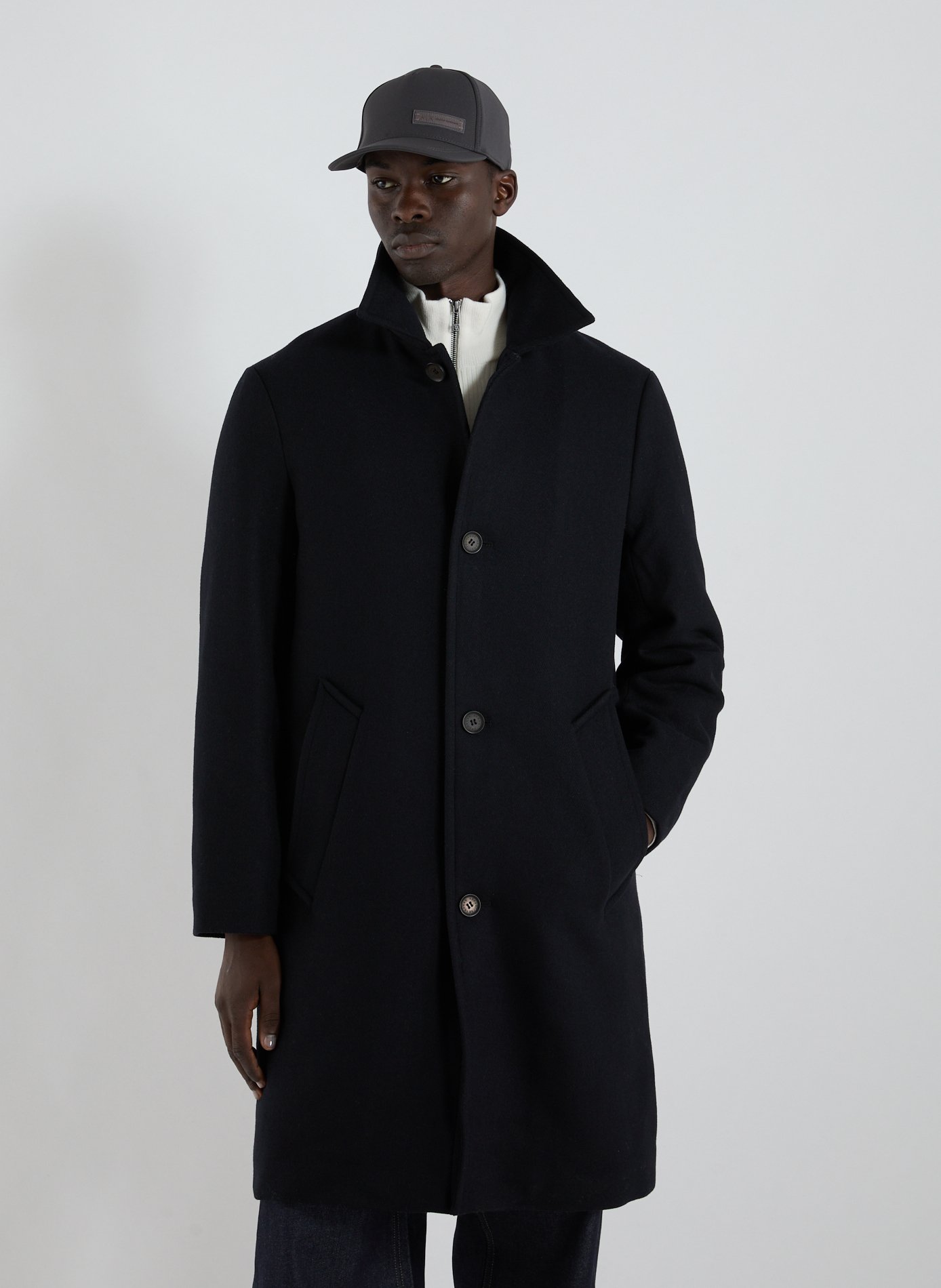 ARMANI EXCHANGE Mid-length parka with classic collar in mixed wool Blue