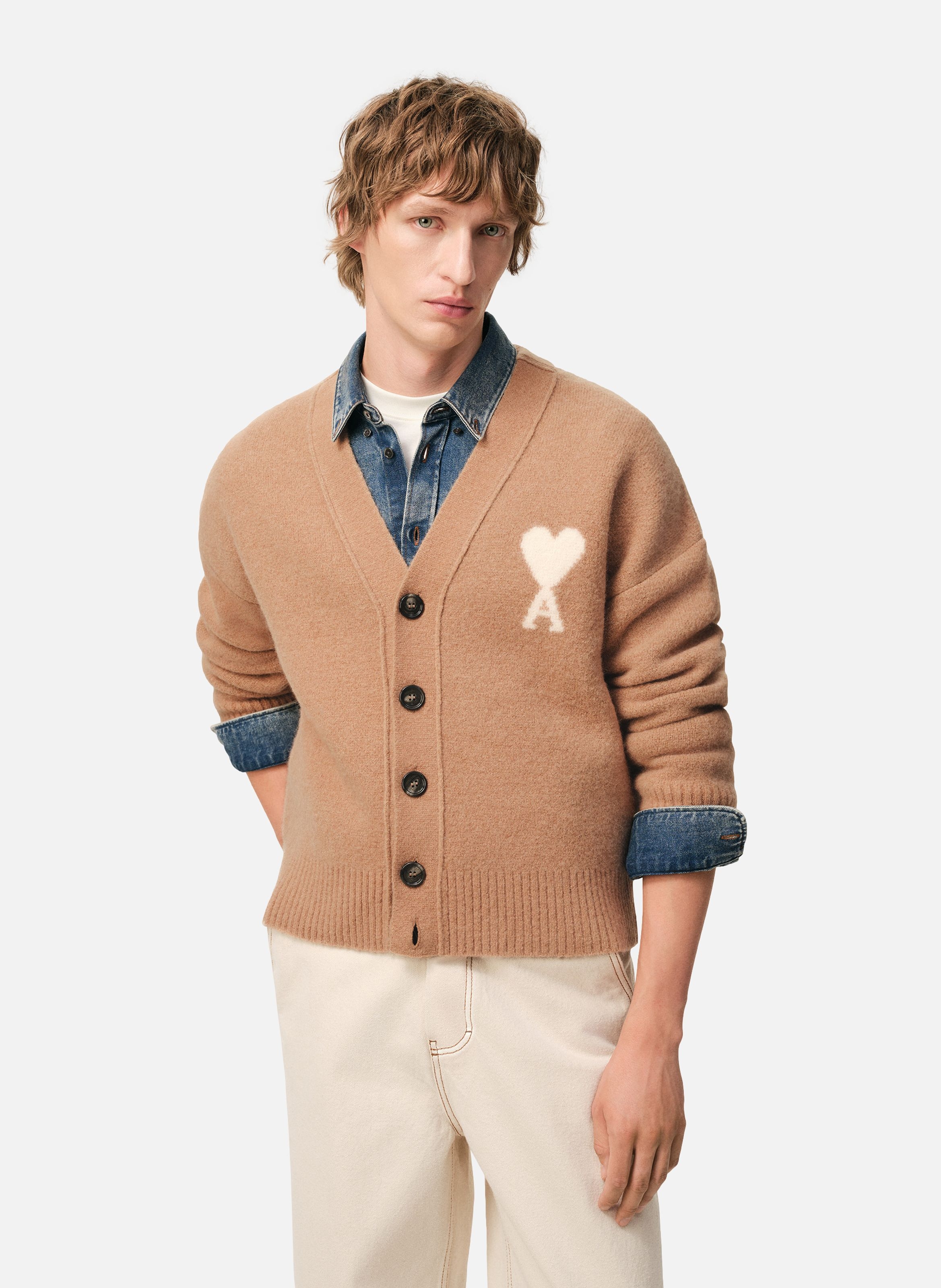 Cardigan ami de coeur en alpaga unisexe AMI PARIS Marron