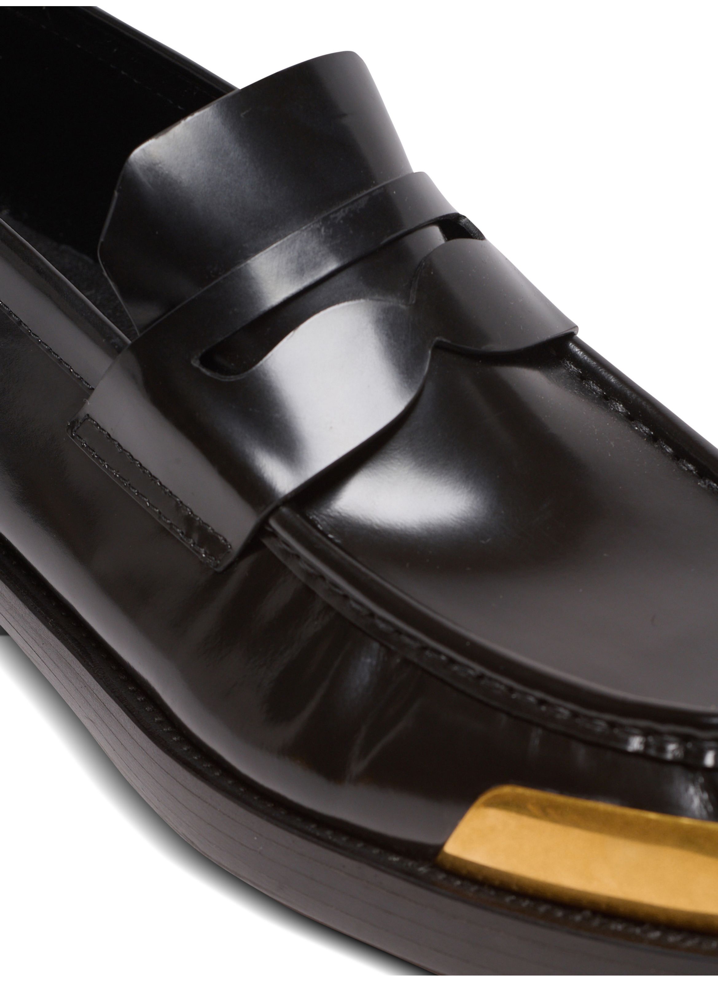 Mocassins bouts carrés en cuir glacé BALMAIN Noir