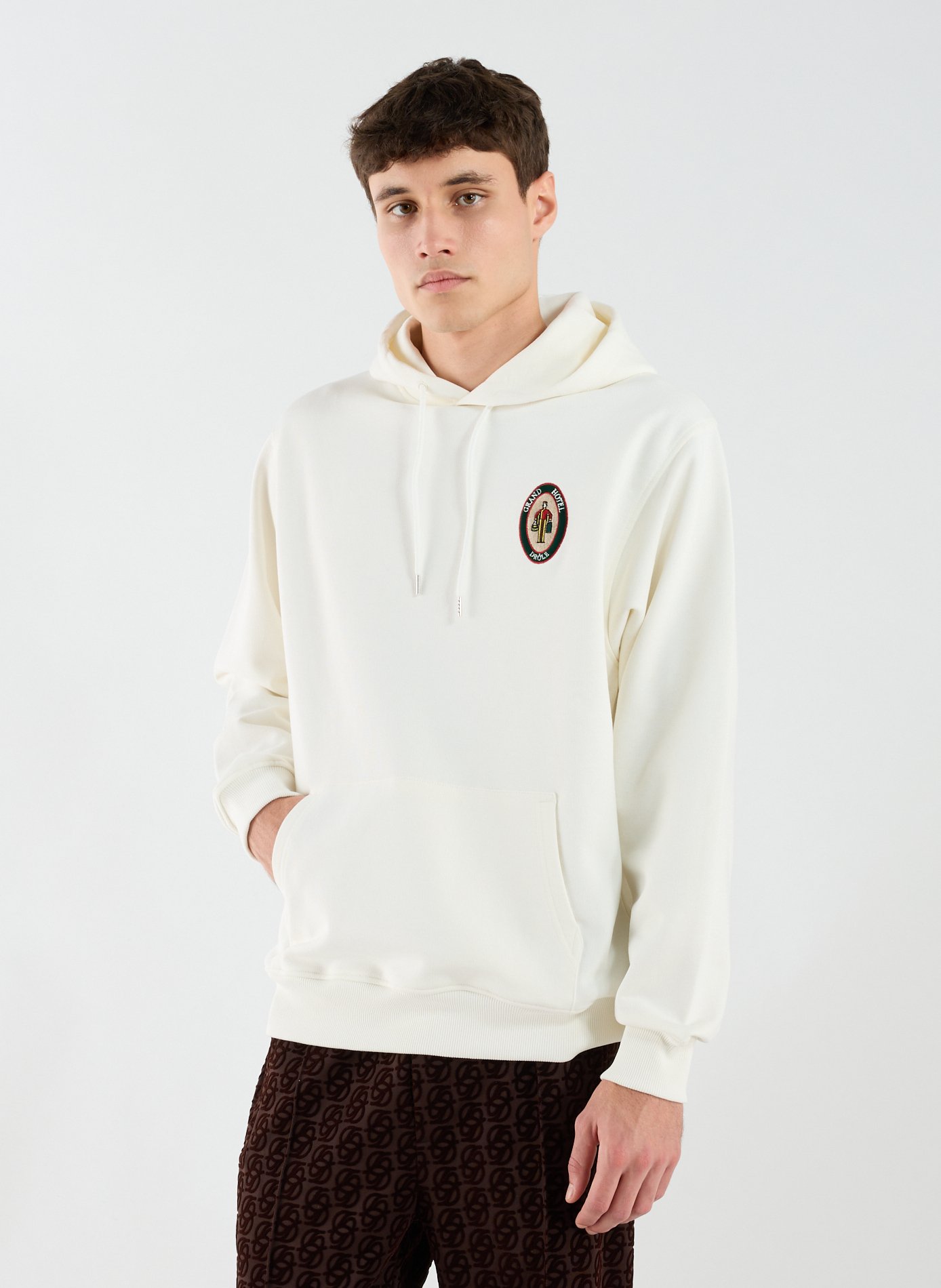DROLE DE MONSIEUR Embroidered cotton hoodie sweatshirt Beige