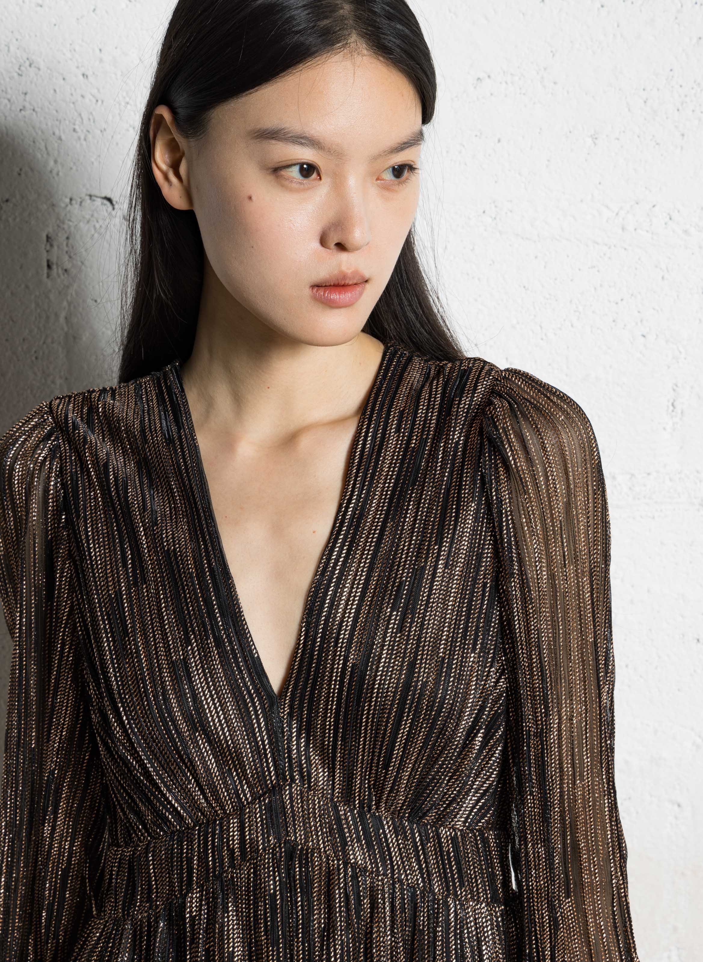 Robe longue col v pailletée reveuse MAISON 123 Marron