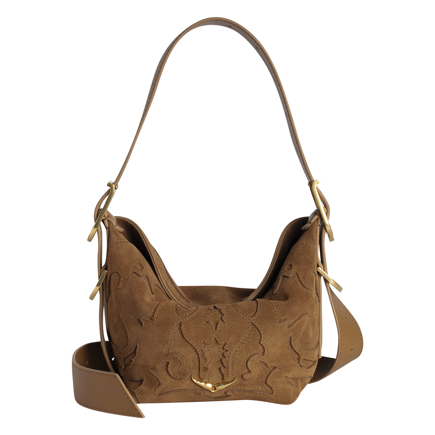 Sac bandoulière en cuir velours baby jane ZADIG&VOLTAIRE Marron