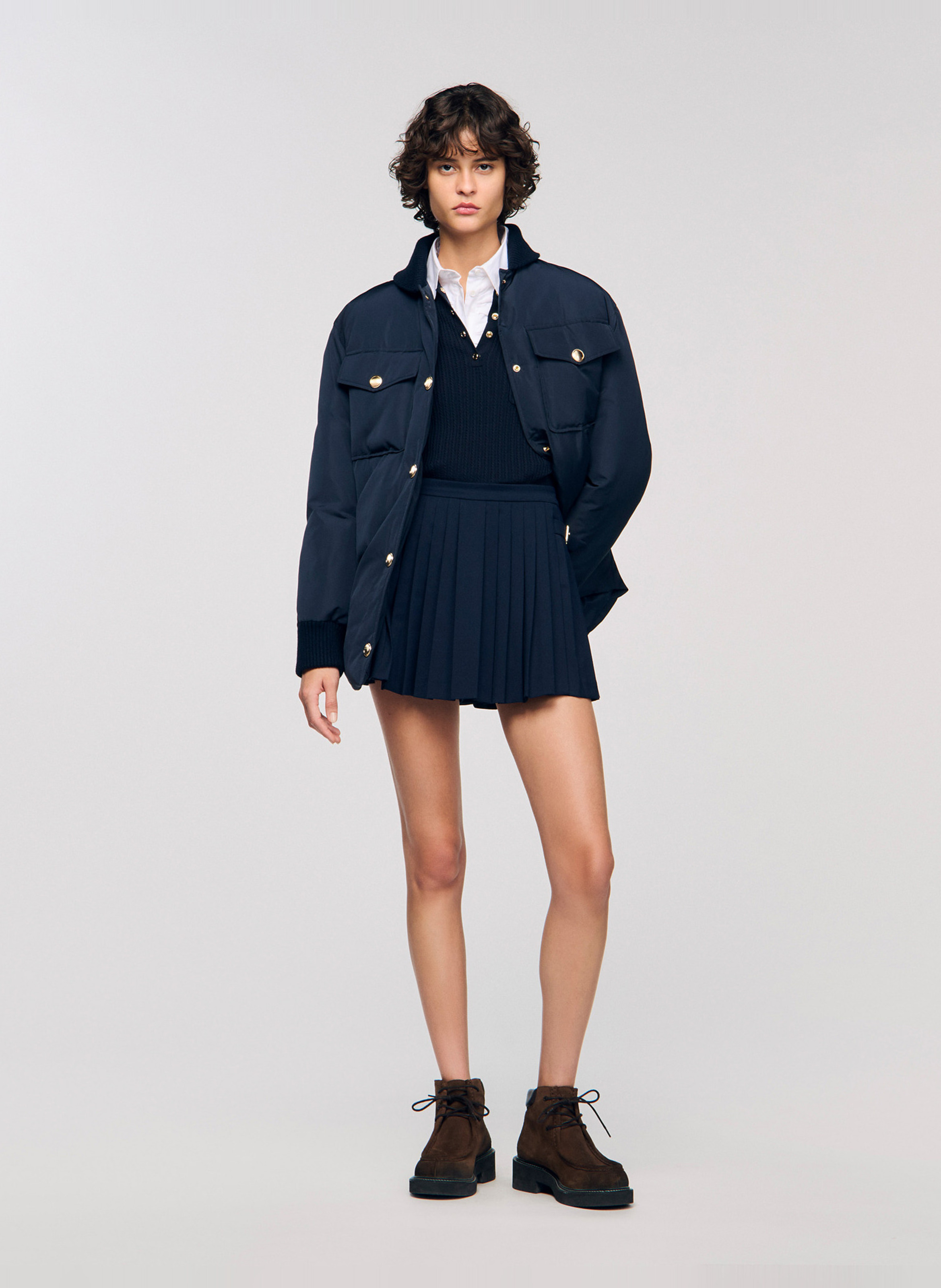 Jupe courte plissée SANDRO Bleu