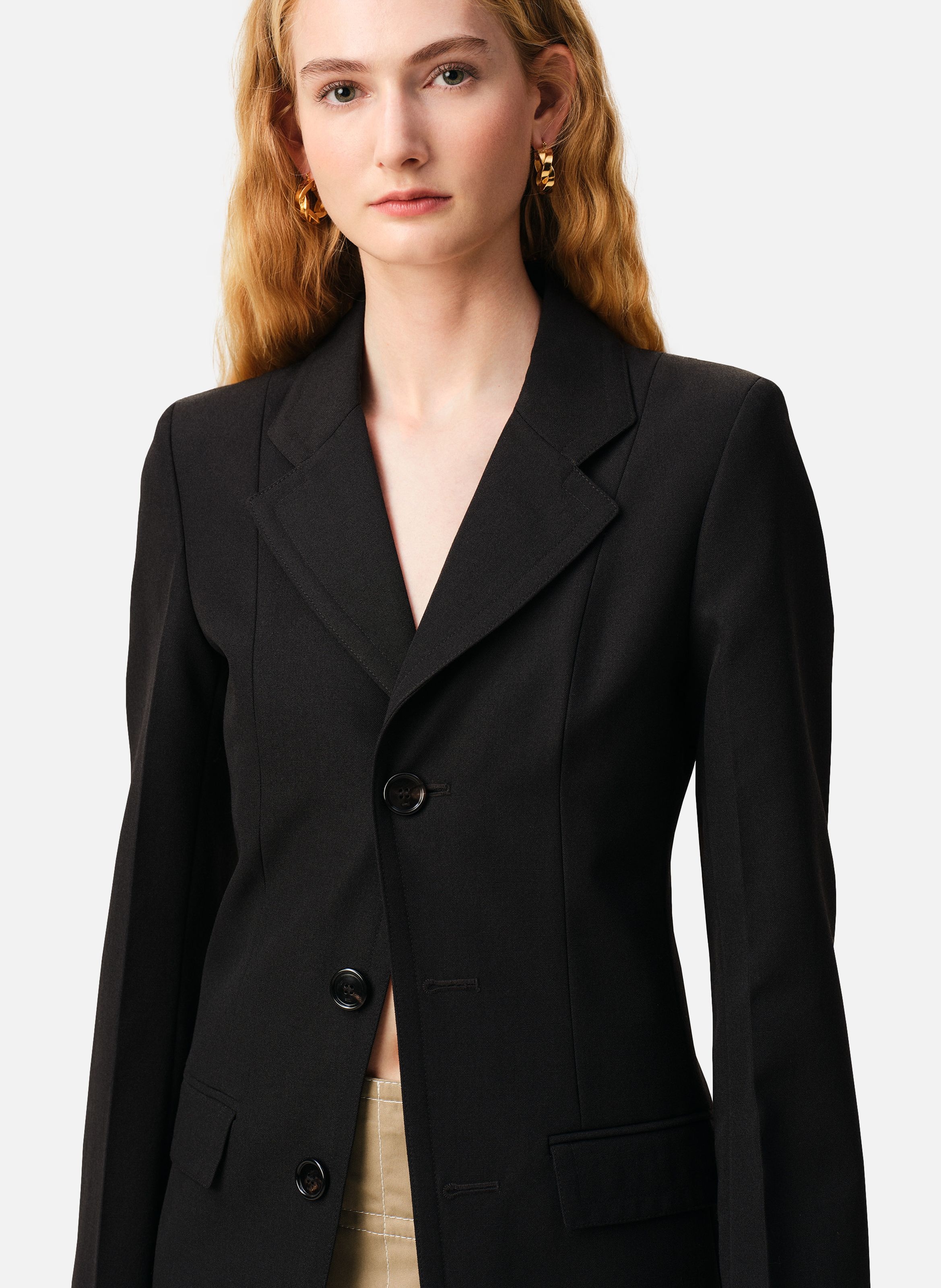 Manteau ajusté simple boutonnage en laine vierge AMI PARIS Noir