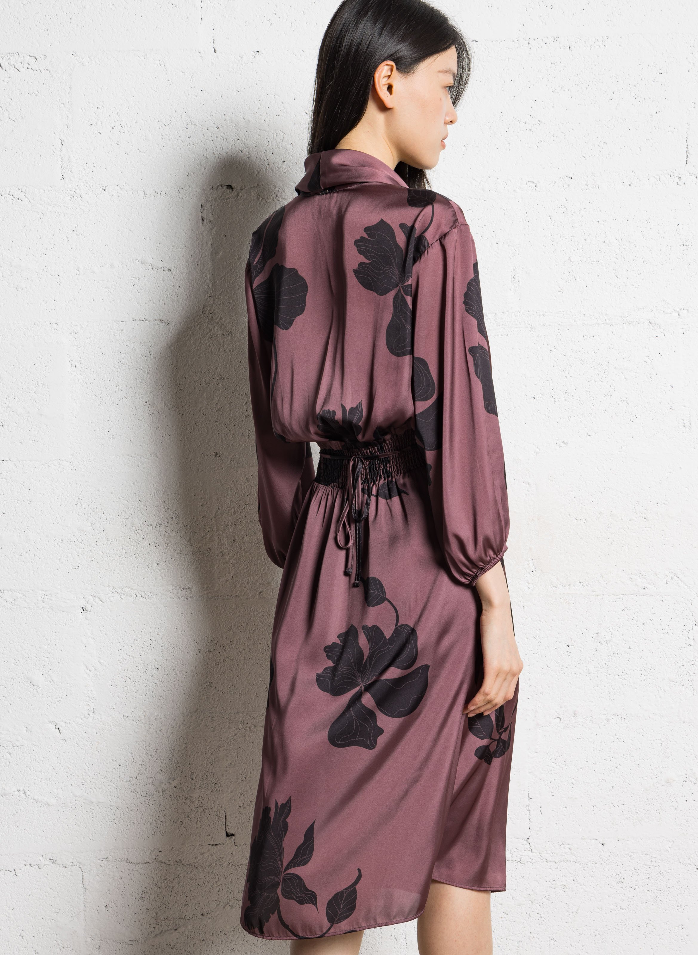 Robe midi col v imprimé floral IKKS Marron