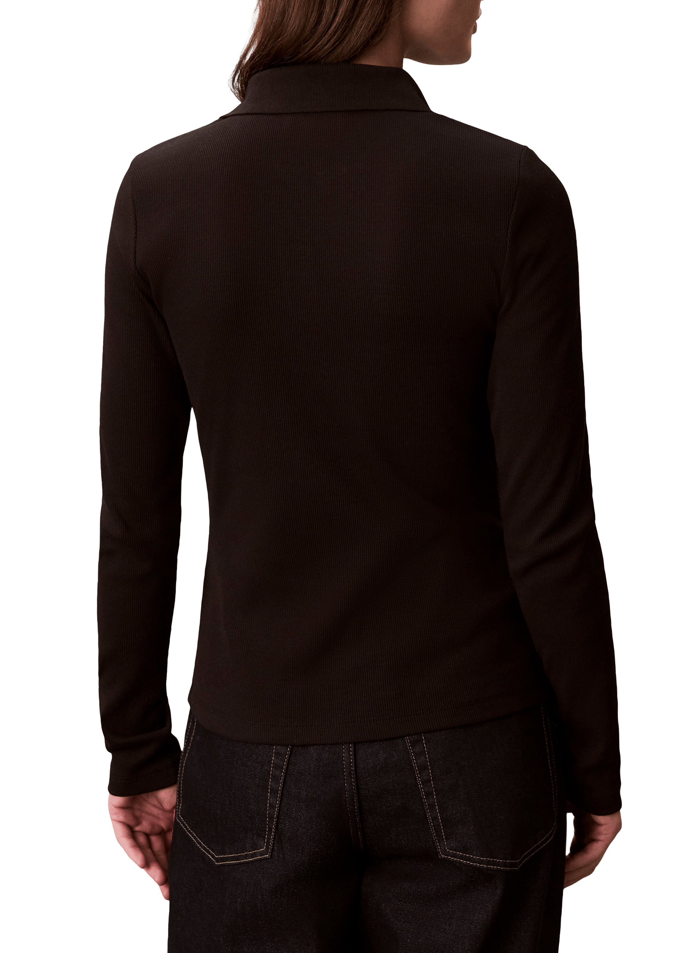 Ribbed polo-neck top in blended cotton CALVIN KLEIN Black
