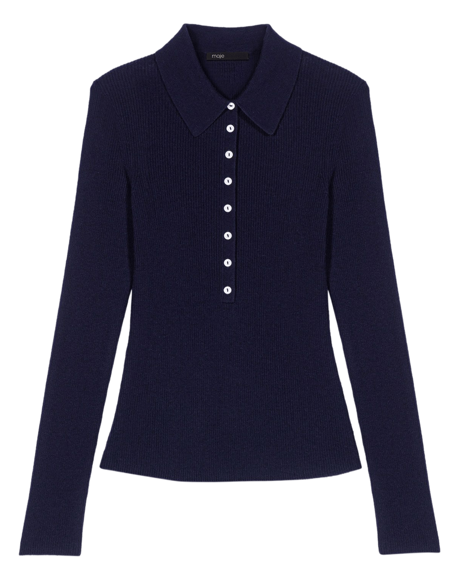 Polo ajusté en laine mélangée MAJE Bleu