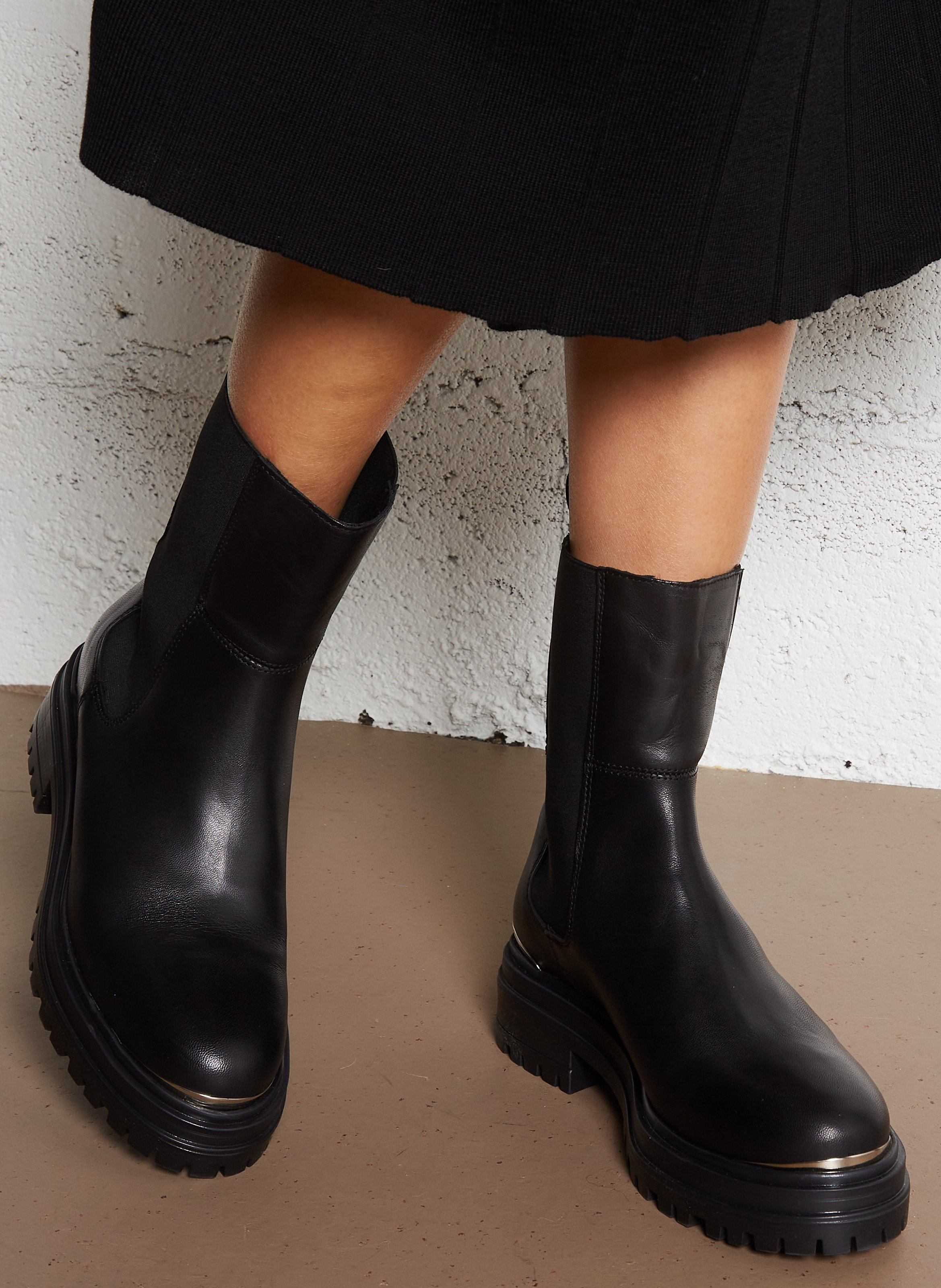 Bottines chelsea crantées en cuir IKKS Noir