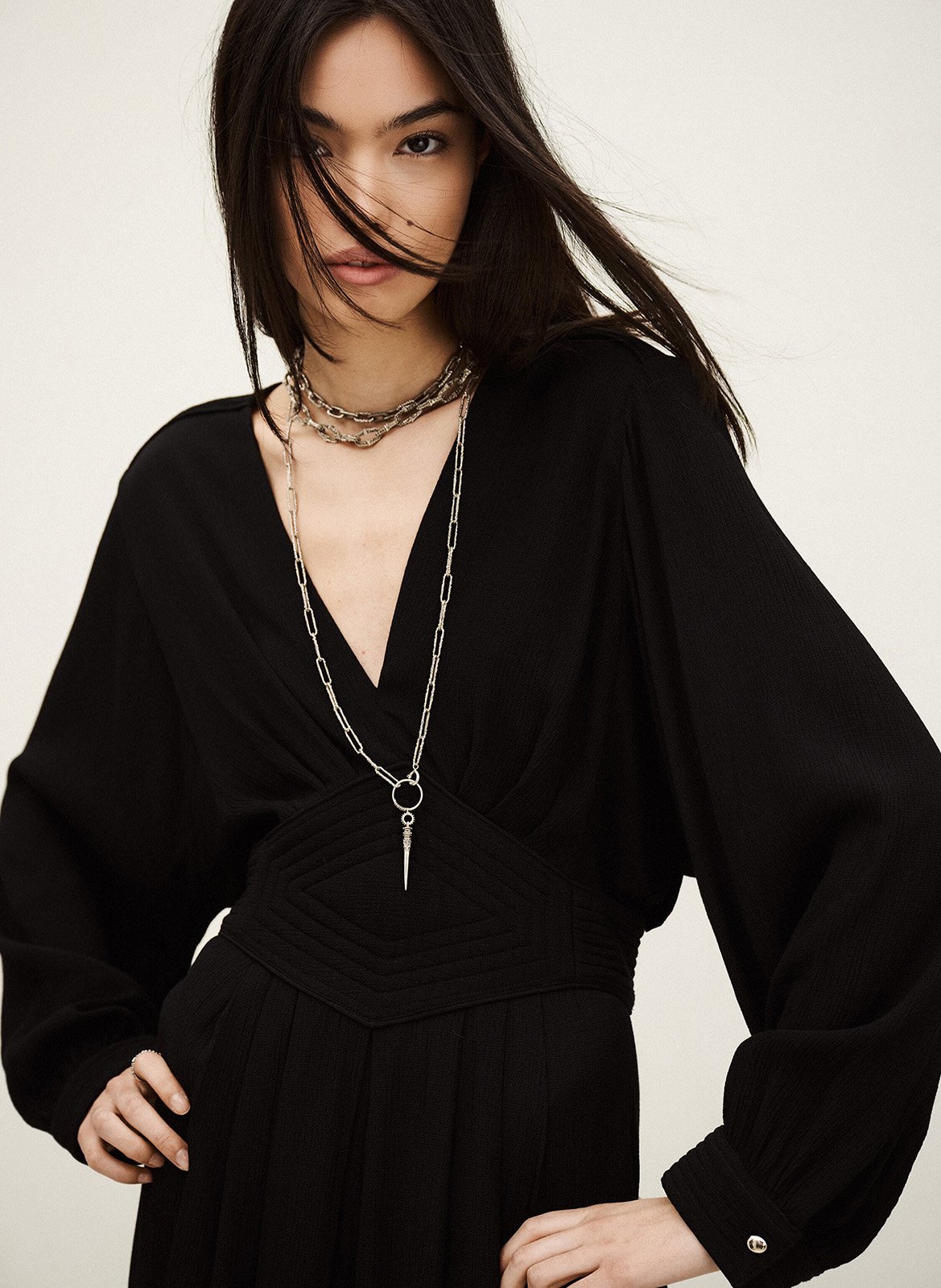 Robe longue col v fluide ambra BA&SH Noir