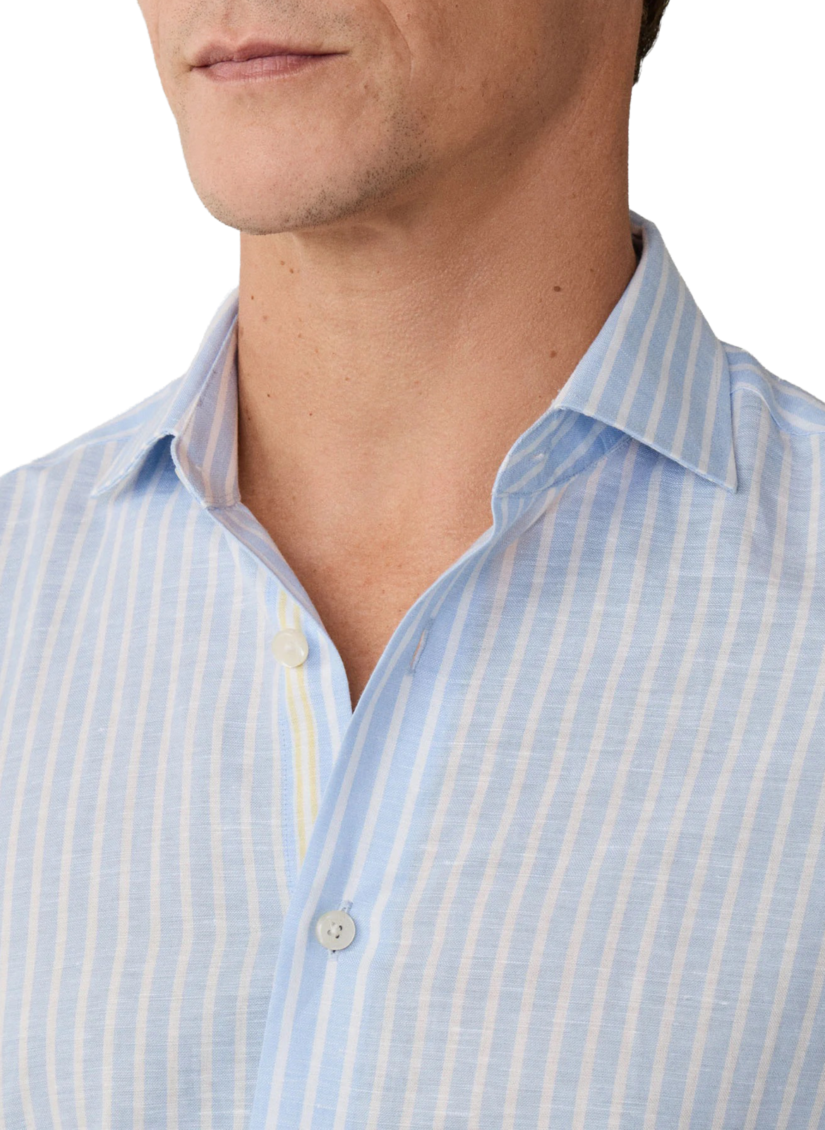 Fitted Striped Linen and Cotton Shirt HACKETT Blue