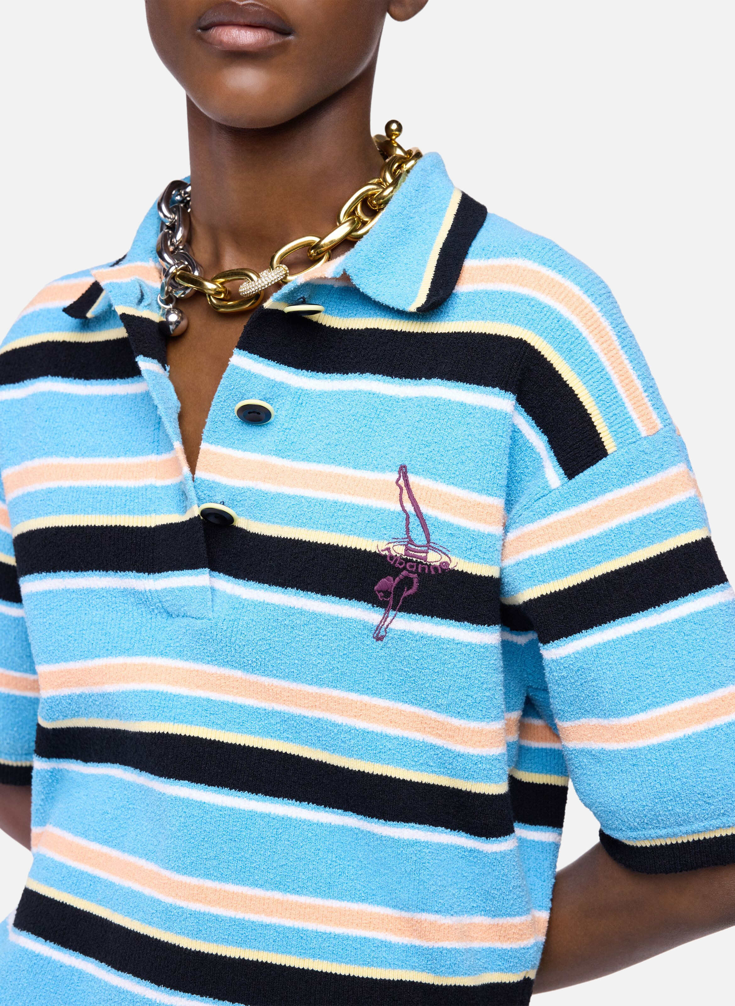 Polo en maille éponge rayée RABANNE Bleu