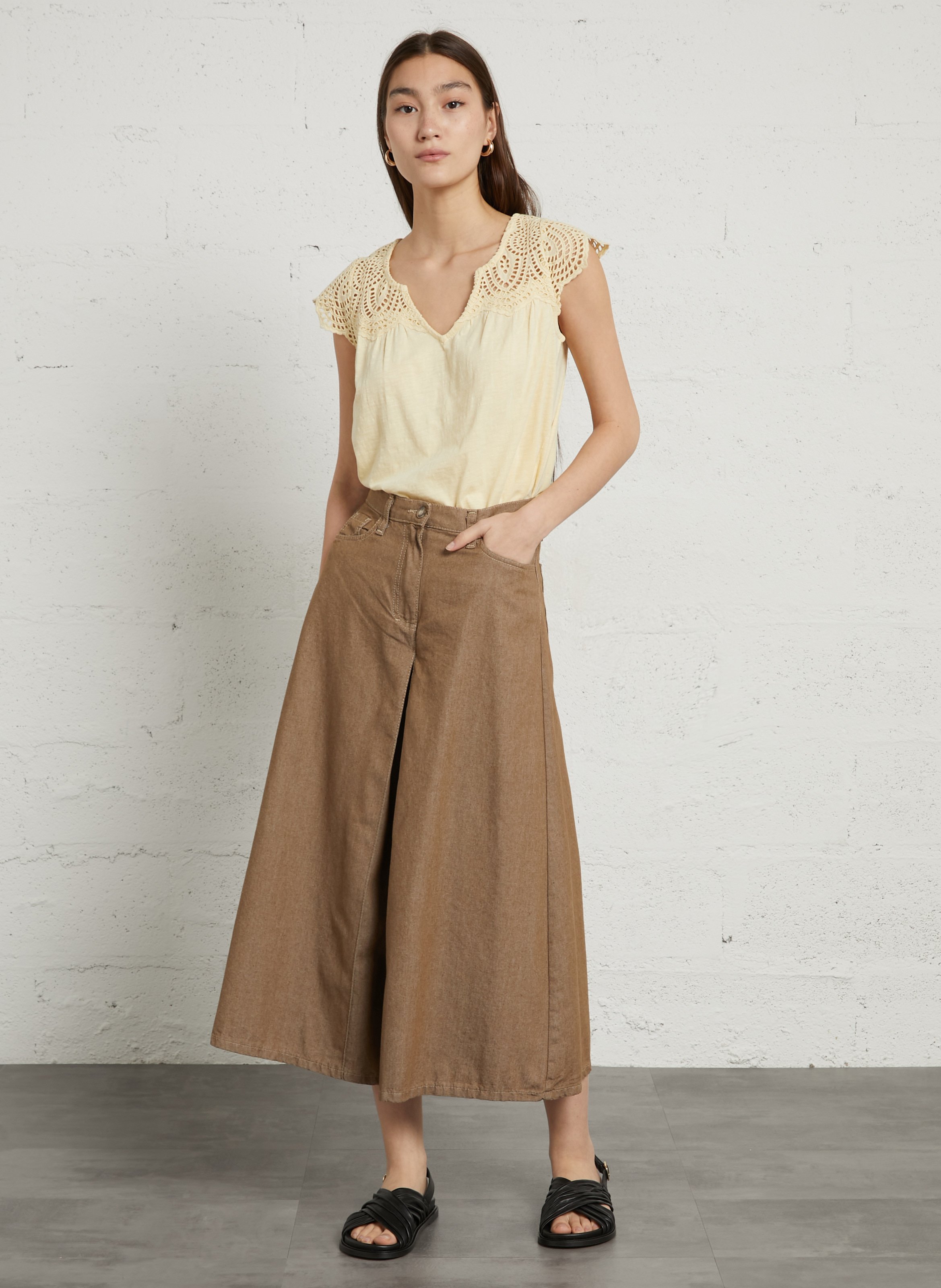 Top col v en coton lilou MAISON 123 Jaune