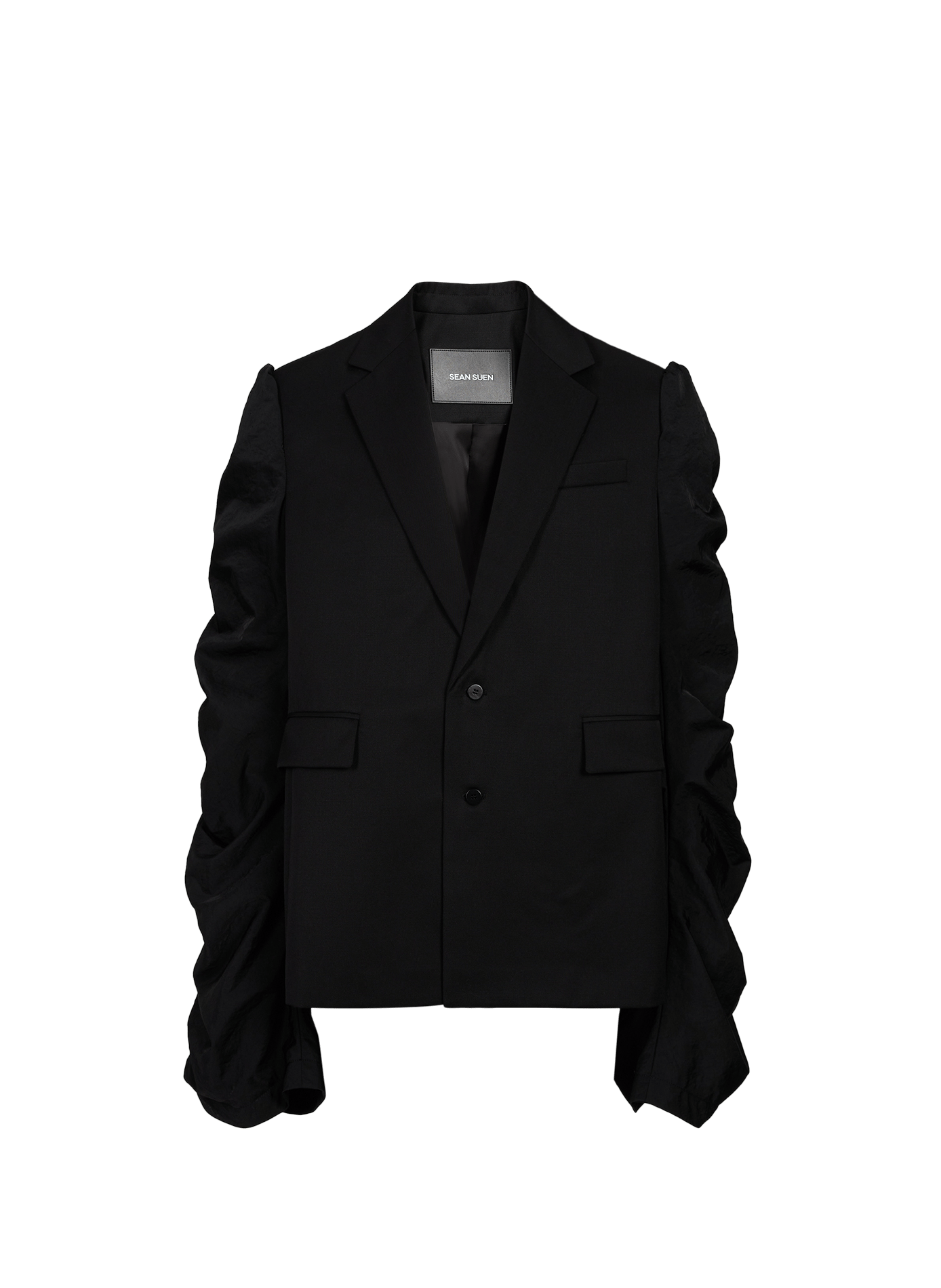 Straight wool blazer with gathered sleeves SEAN SUEN Black
