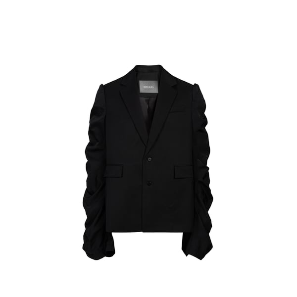 Blazer droit à manches froncées en laine Blazer droit à manches froncées en laine