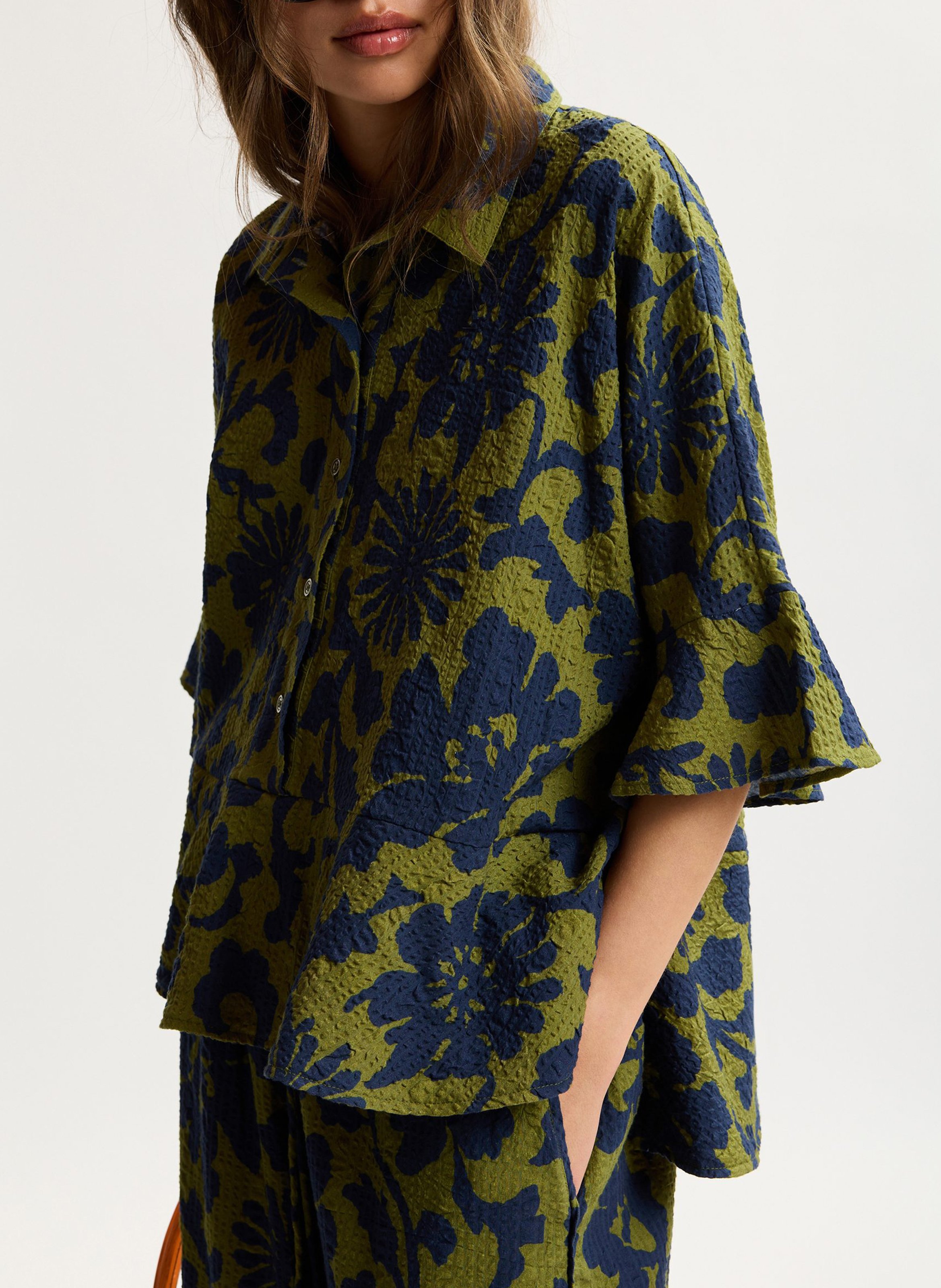 Chemise évasée à motifs en coton jaylee  Vert bleu fonc