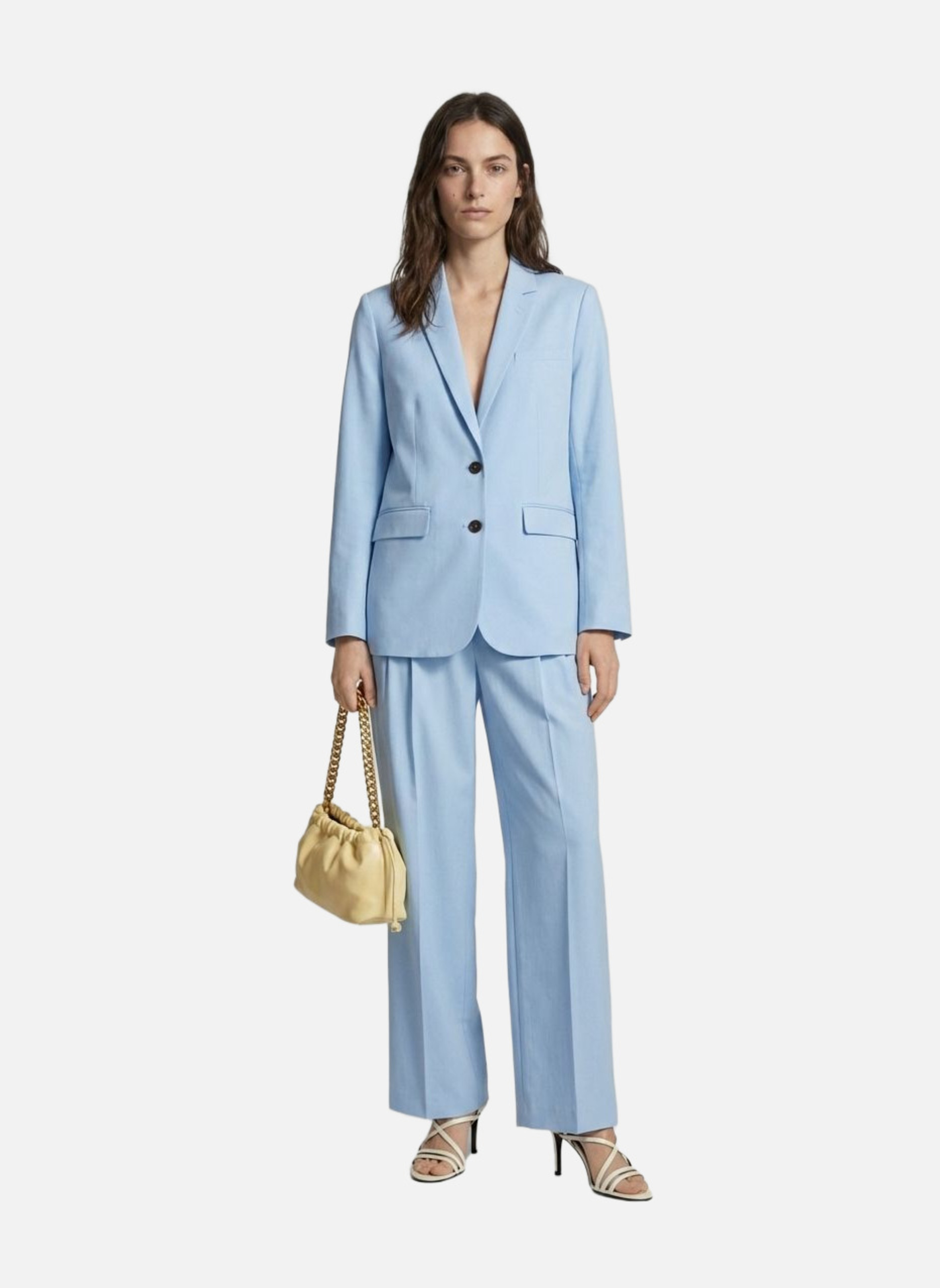 Pantalon de tailleur à pinces large en lin et coton THE KOOPLES Bleu