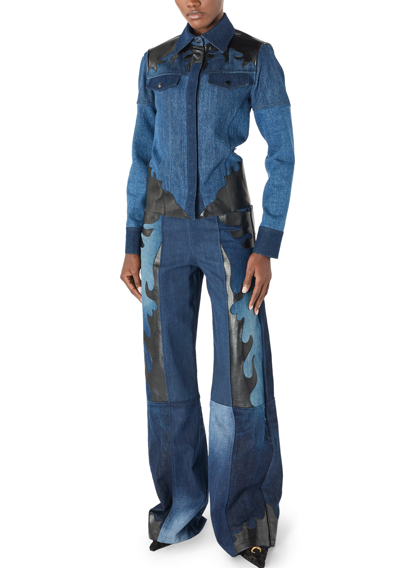 Upcycled denimjas met leren patches unisex MARINE SERRE Blauw