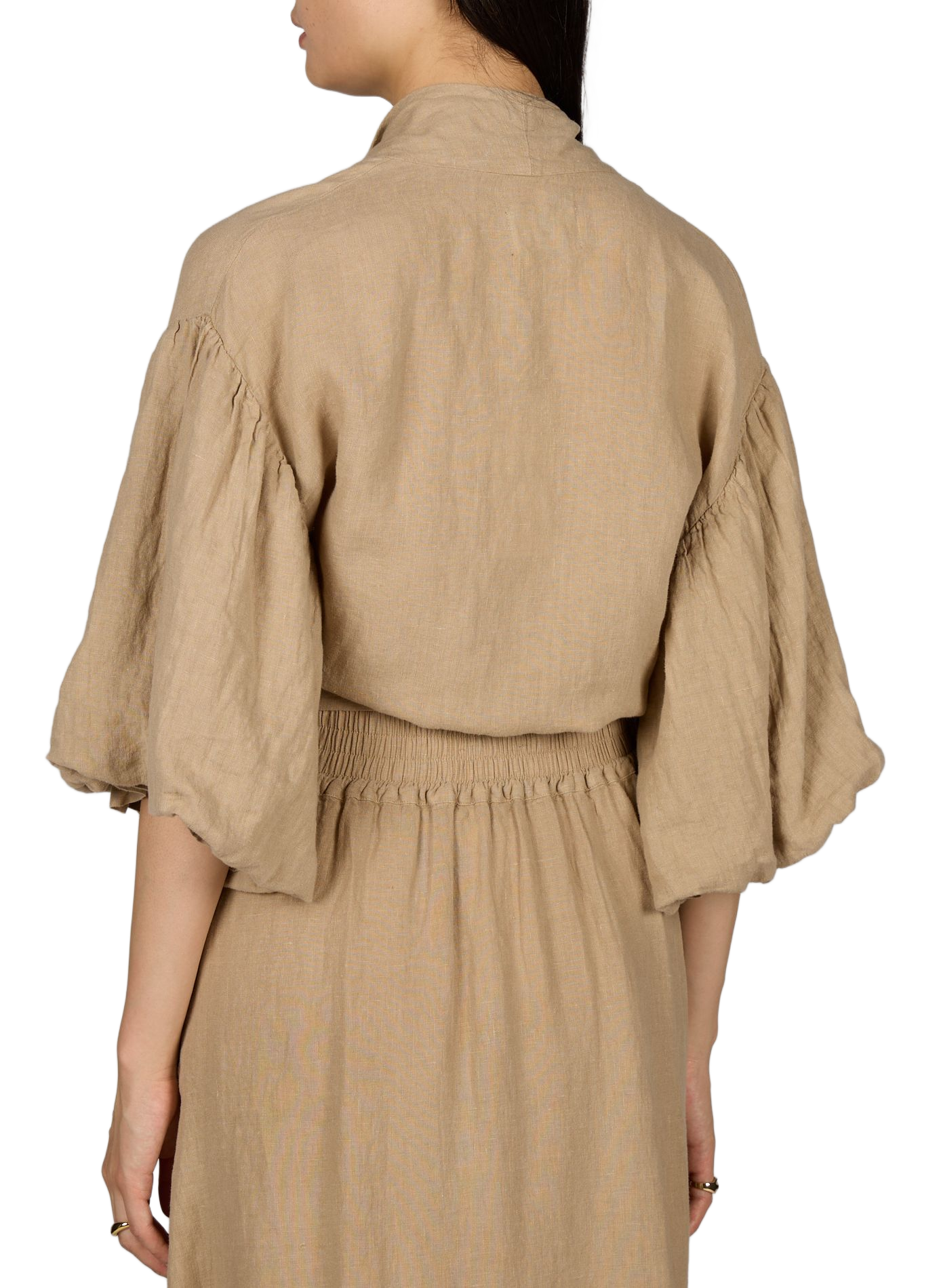Oberteil mit puffigen Ärmeln und Bindung aus Leinen MR MOOD Beige