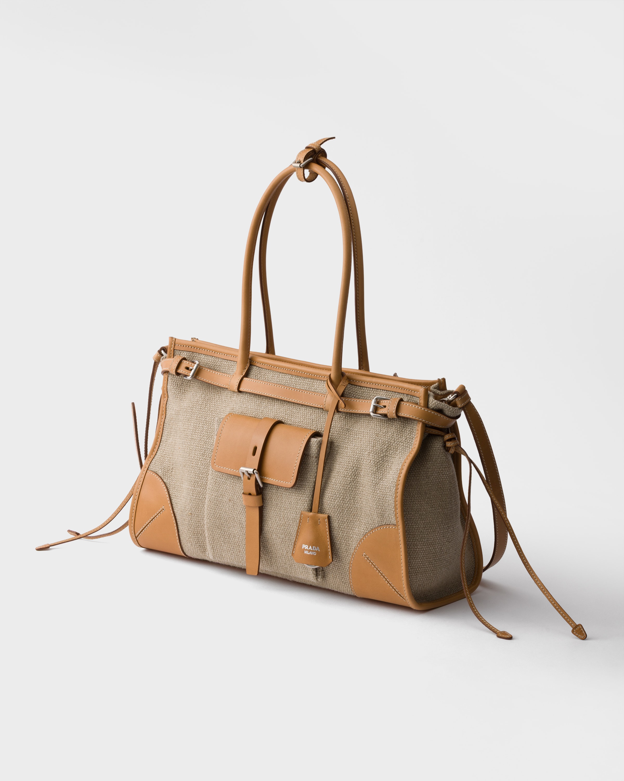Cabas prada bonnie en lin et cuir PRADA Beige
