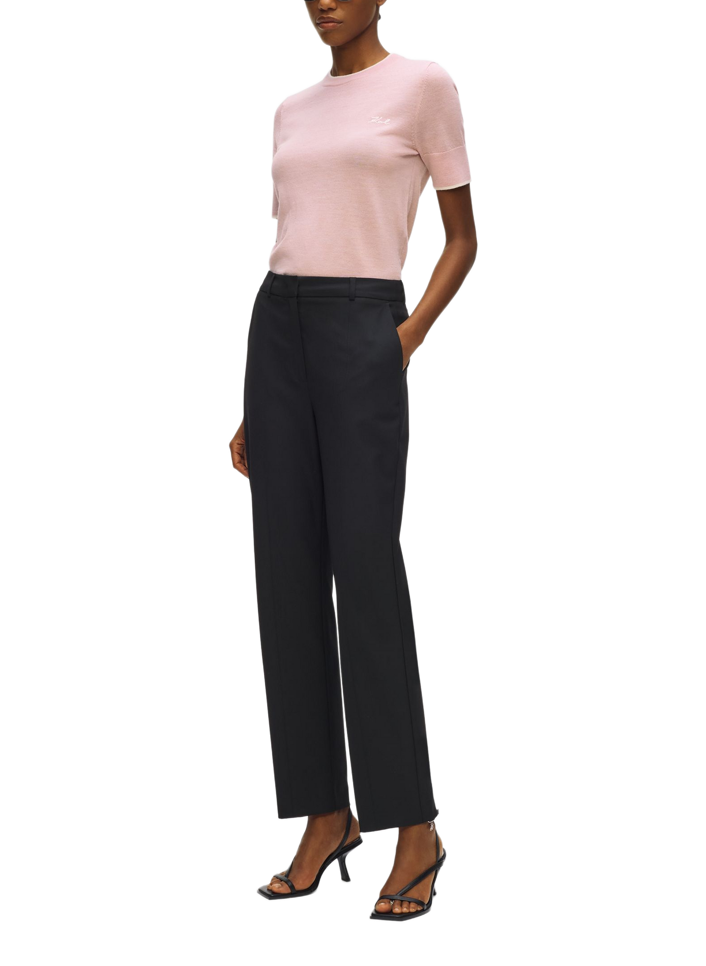 Pull manches courtes en laine KARL LAGERFELD Rose