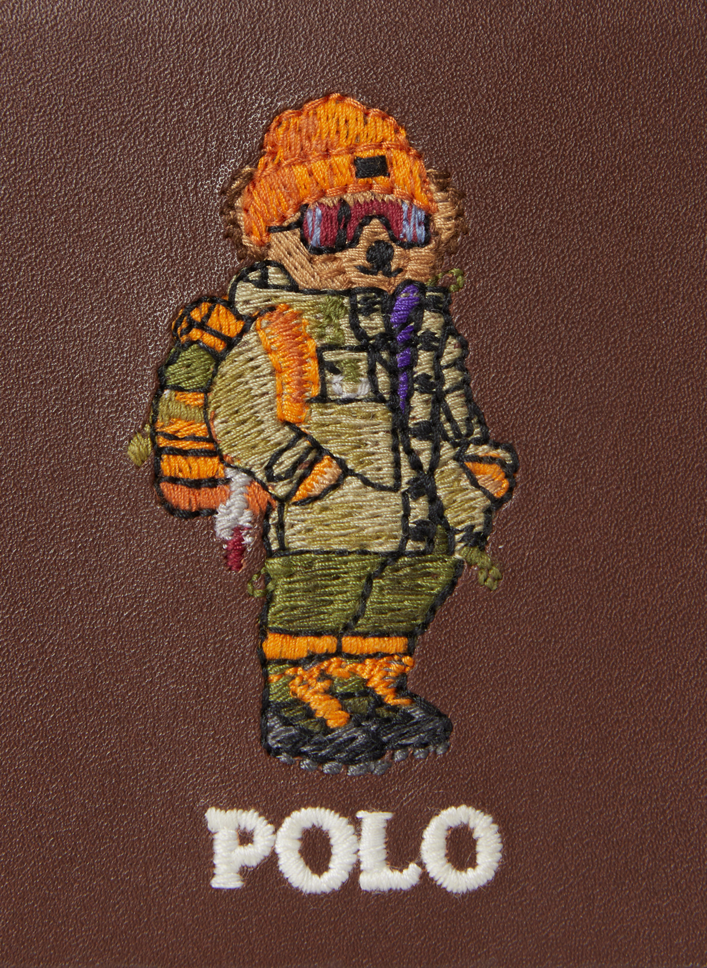 Portefeuille brodé en cuir POLO RALPH LAUREN Beige