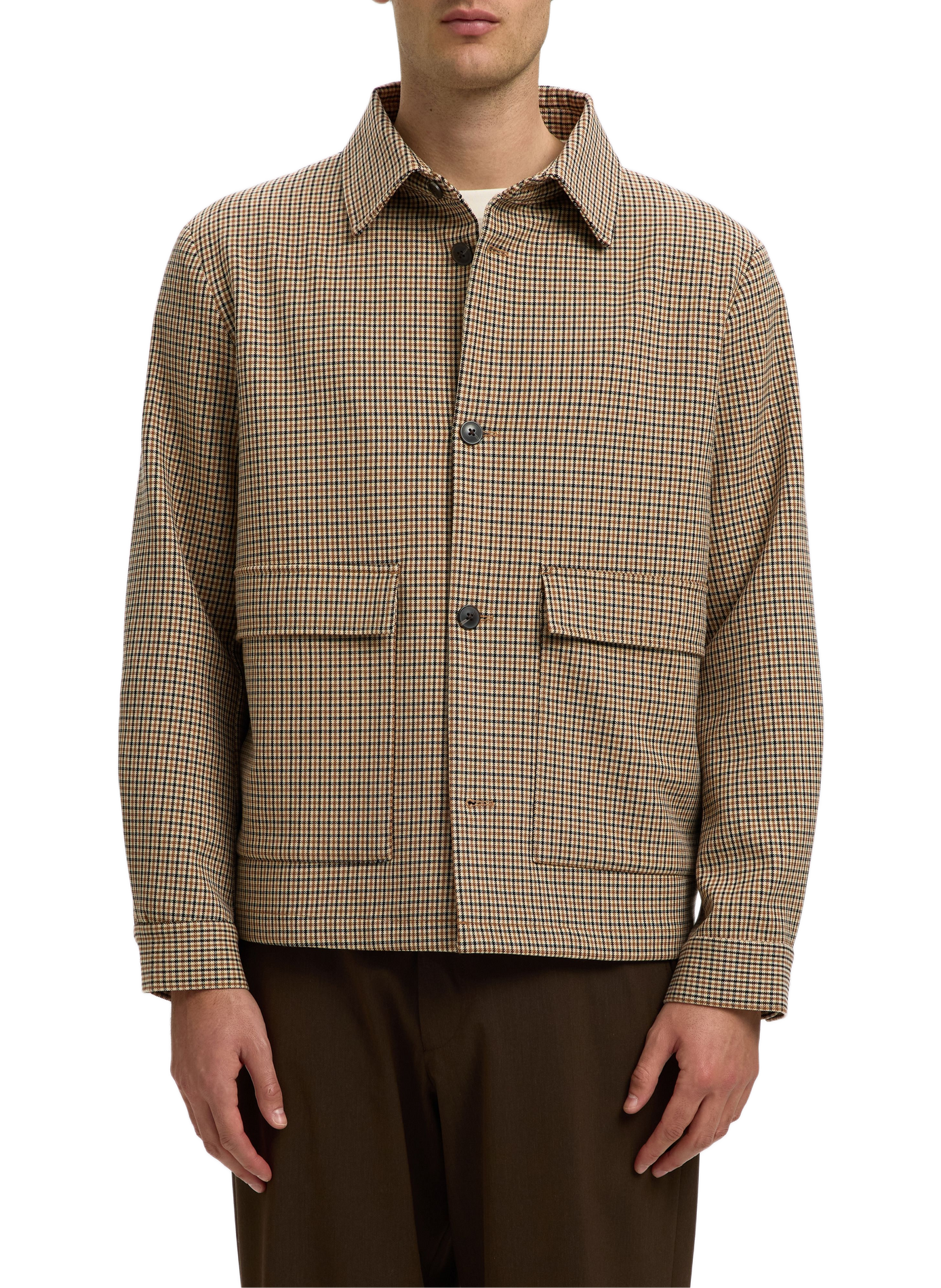 Gerade geschnittene, gemusterte Jacke mit Knöpfen SELECTED Beige
