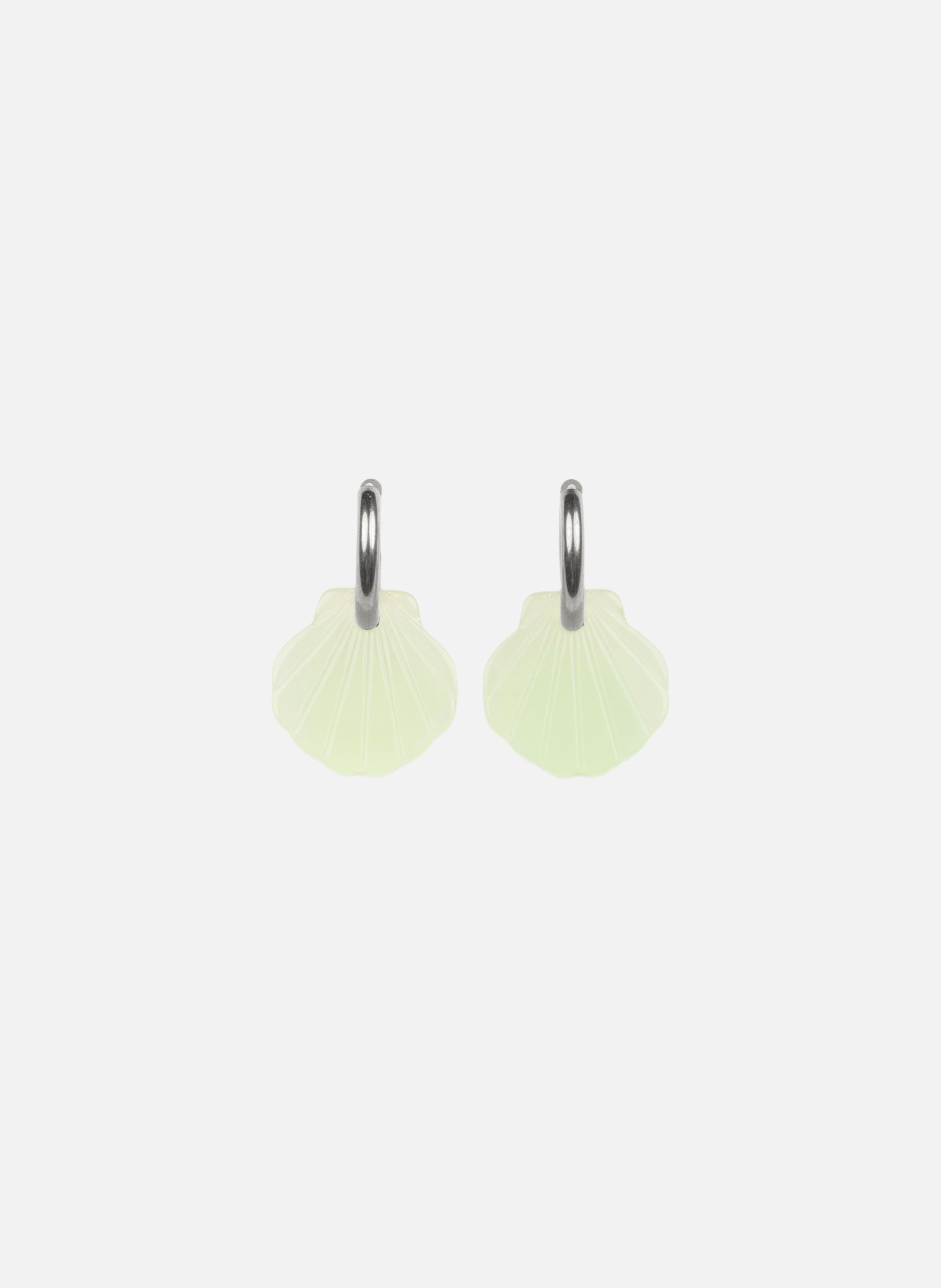 Boucles d'oreilles baby mermaid avec anneaux en acier inoxydable argenté  Vert amande
